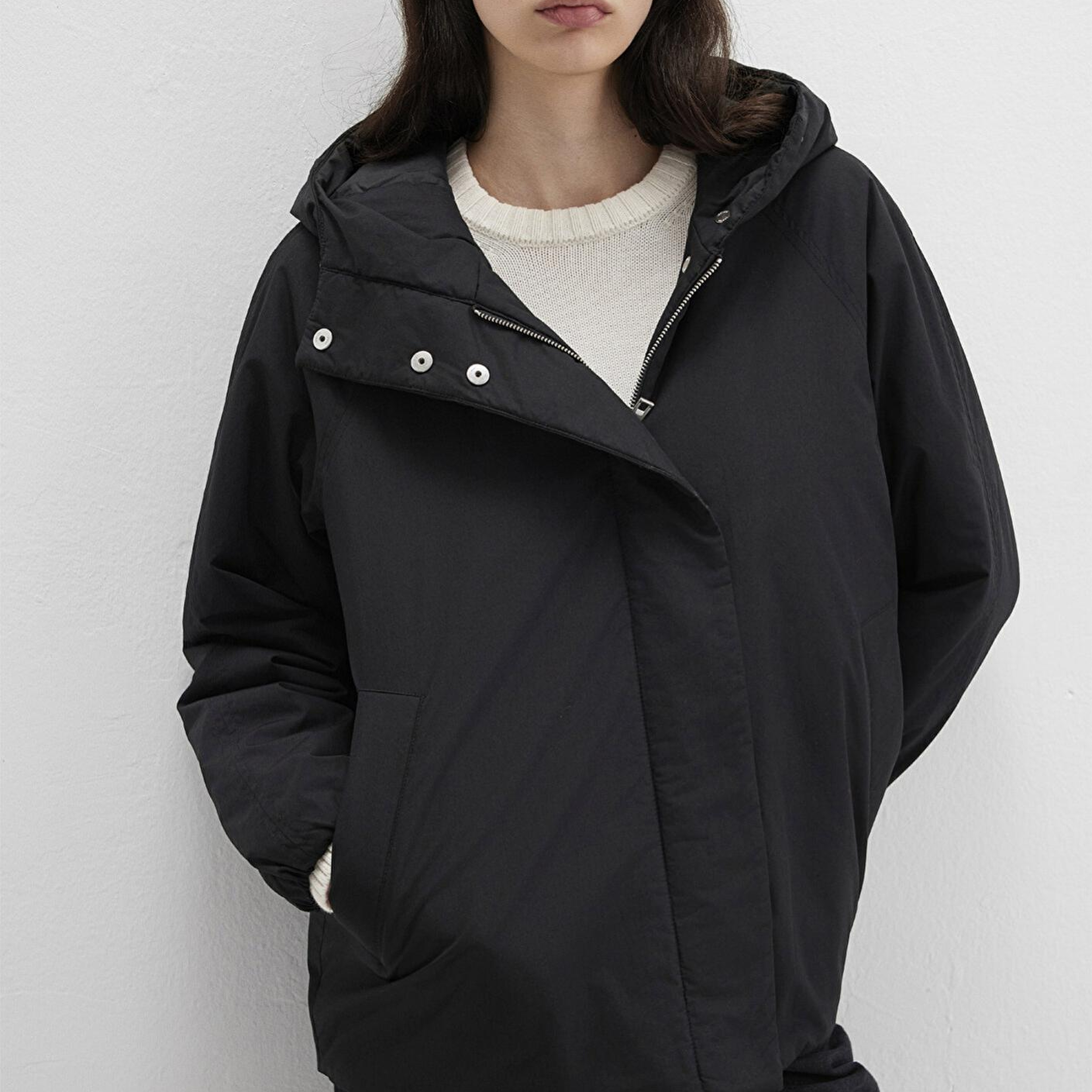 Mavi Kapüşonlu Siyah Ceket Loose Fit / Bol Rahat Kesim 1110762-900