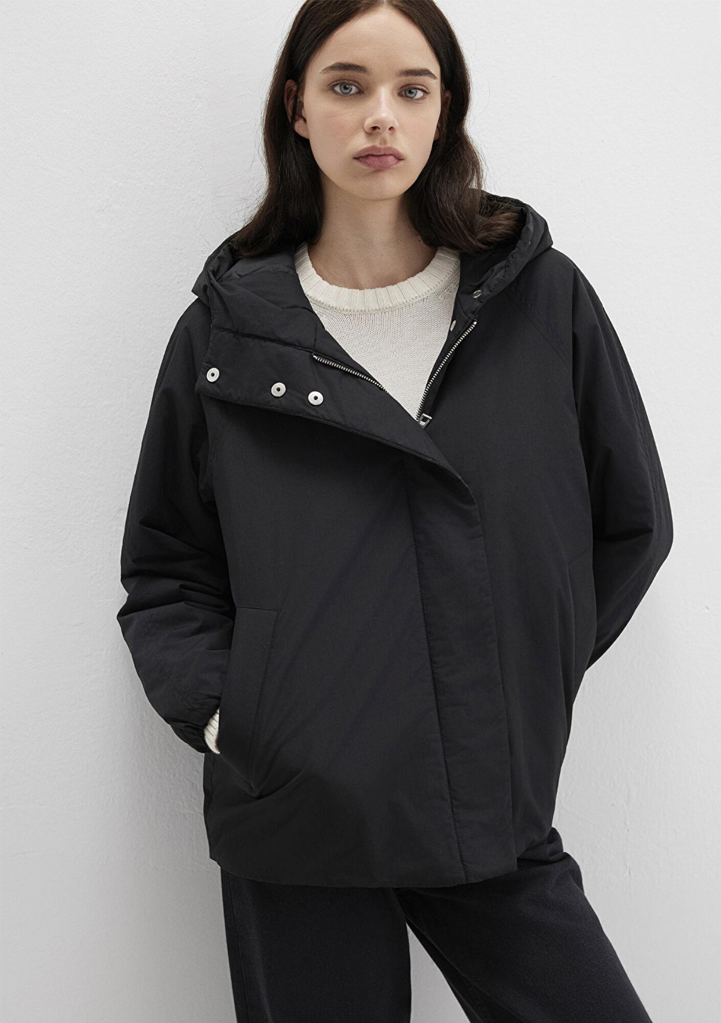 Mavi Kapüşonlu Siyah Ceket Loose Fit / Bol Rahat Kesim 1110762-900