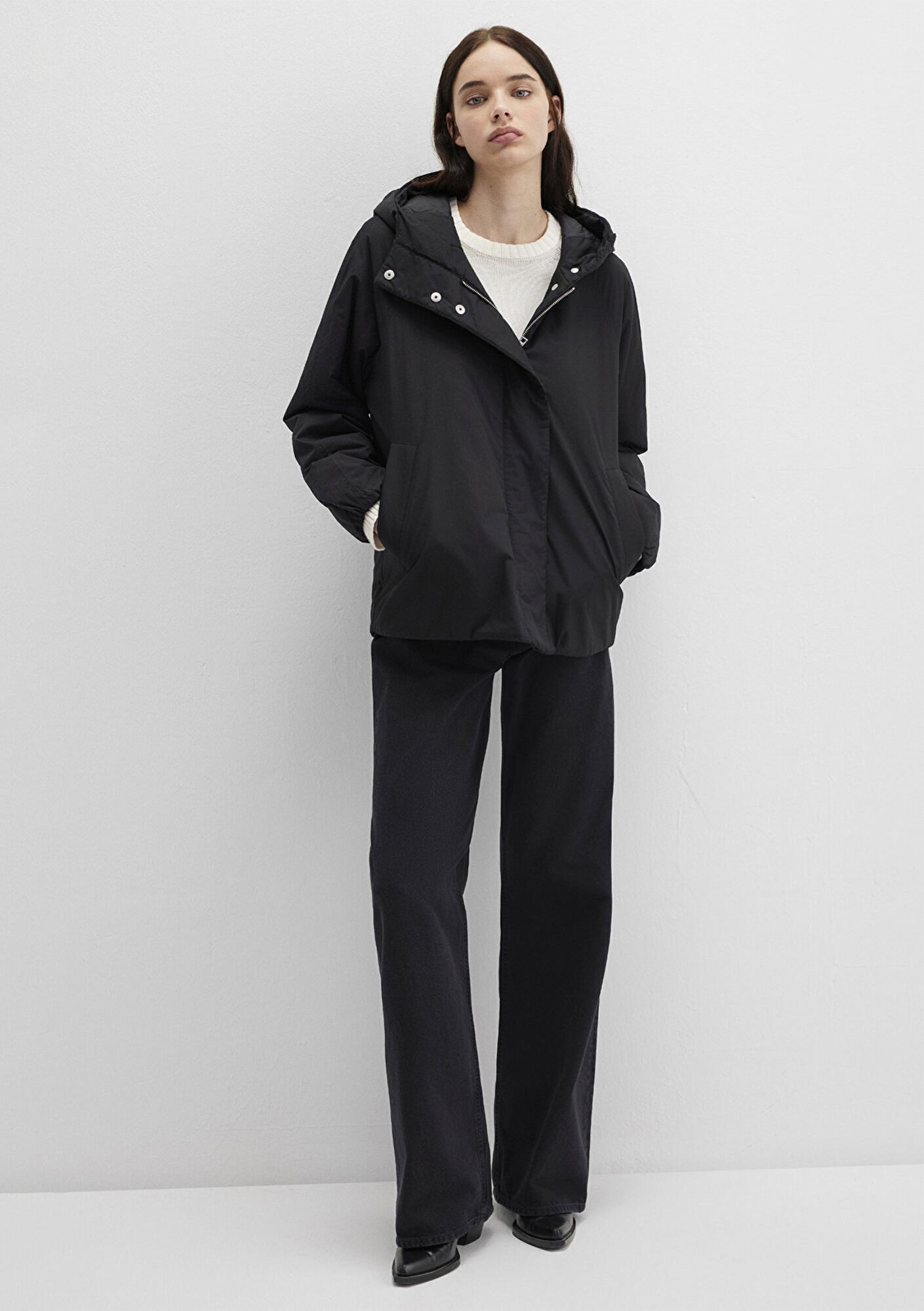 Mavi Kapüşonlu Siyah Ceket Loose Fit / Bol Rahat Kesim 1110762-900