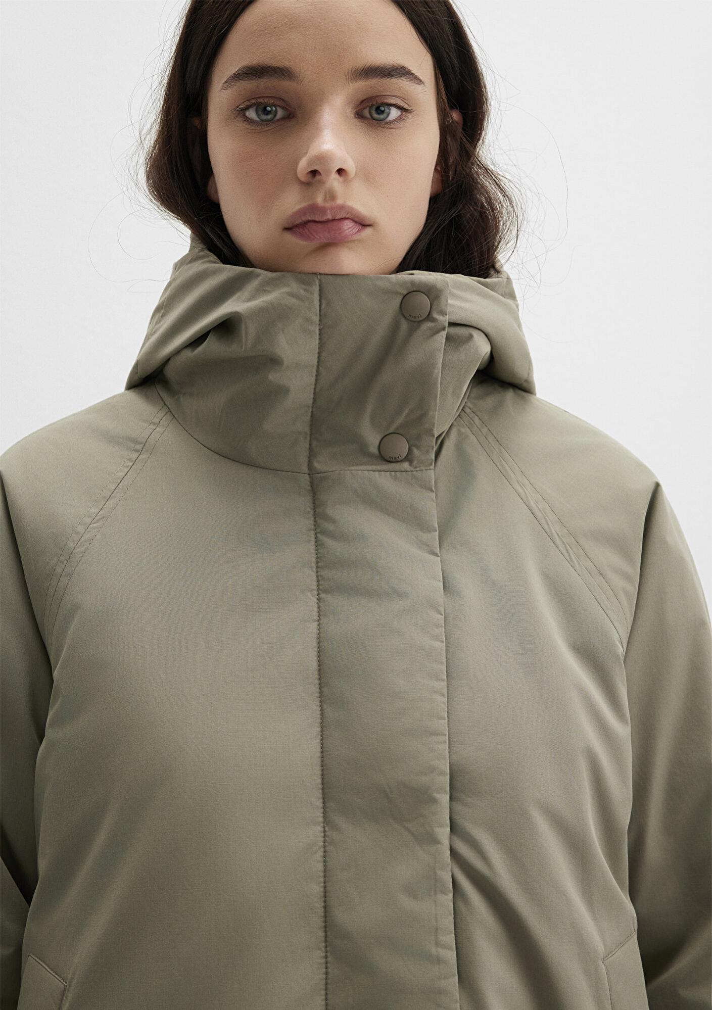 Mavi Kapüşonlu Haki Ceket Loose Fit / Bol Rahat Kesim 1110762-71818