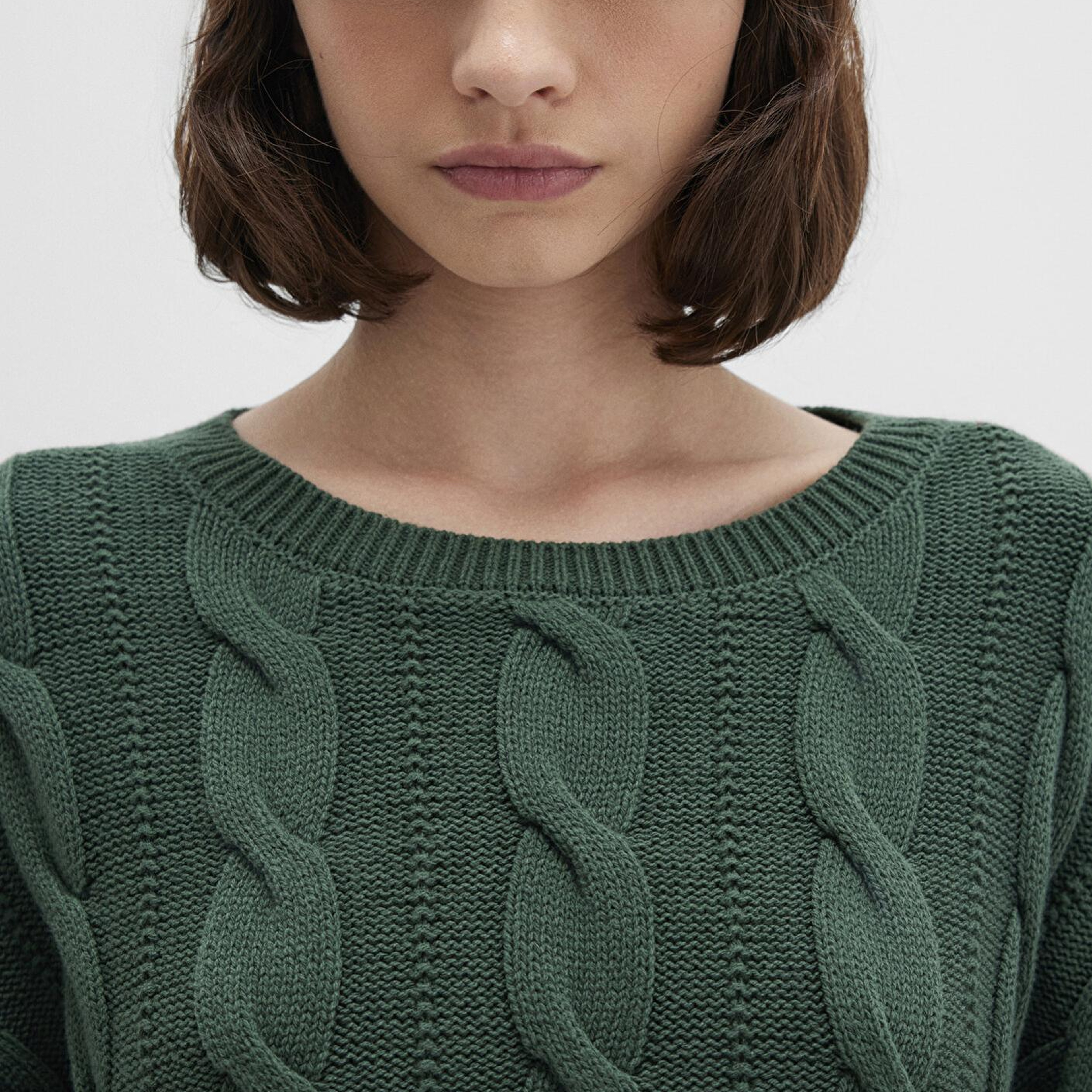 Mavi Bisiklet Yaka Yeşil Kazak Crop / Kısa Kesim 1710477-71894