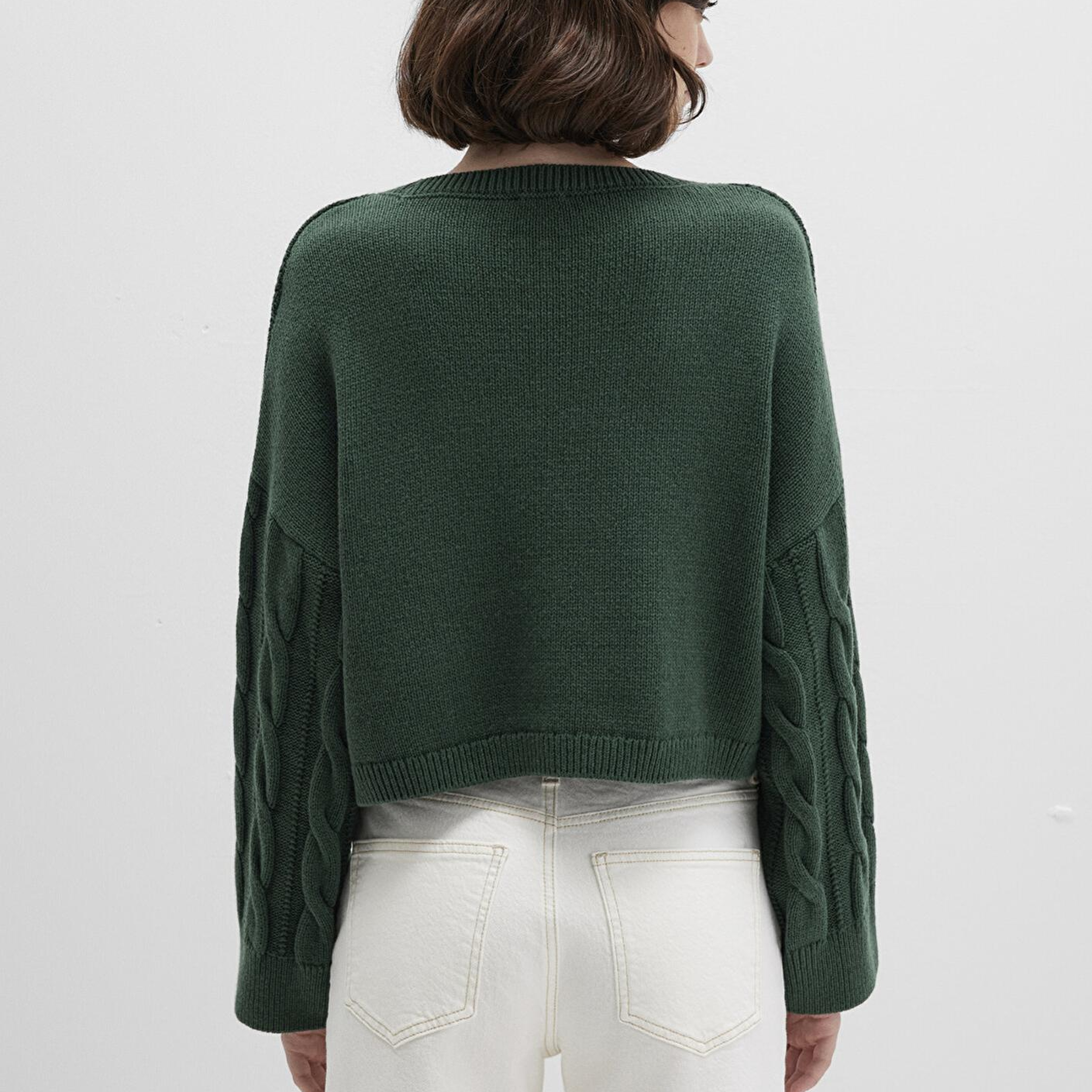 Mavi Bisiklet Yaka Yeşil Kazak Crop / Kısa Kesim 1710477-71894