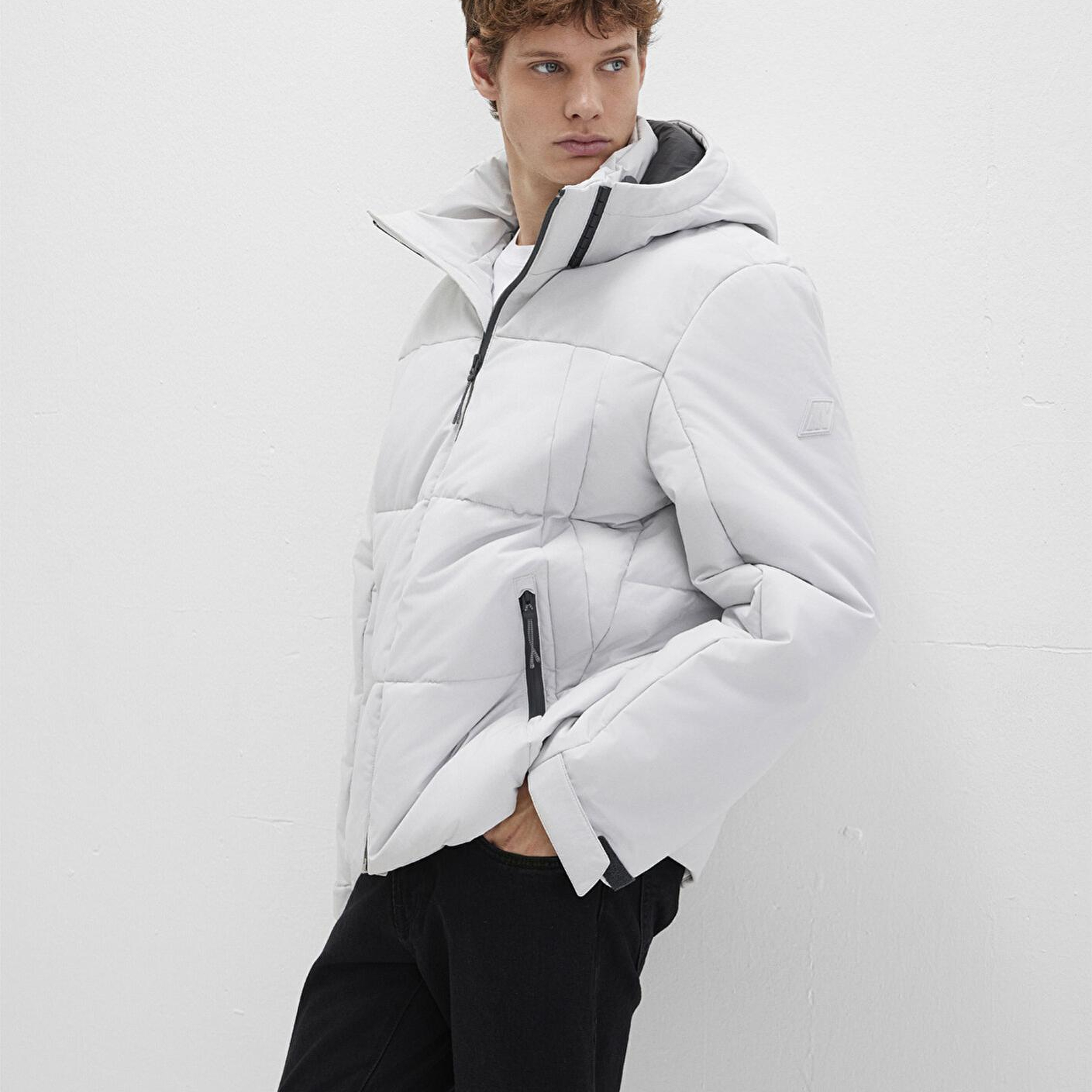 Mavi Su İtici Kapüşonlu Gri Şişme Mont 0110675-70074