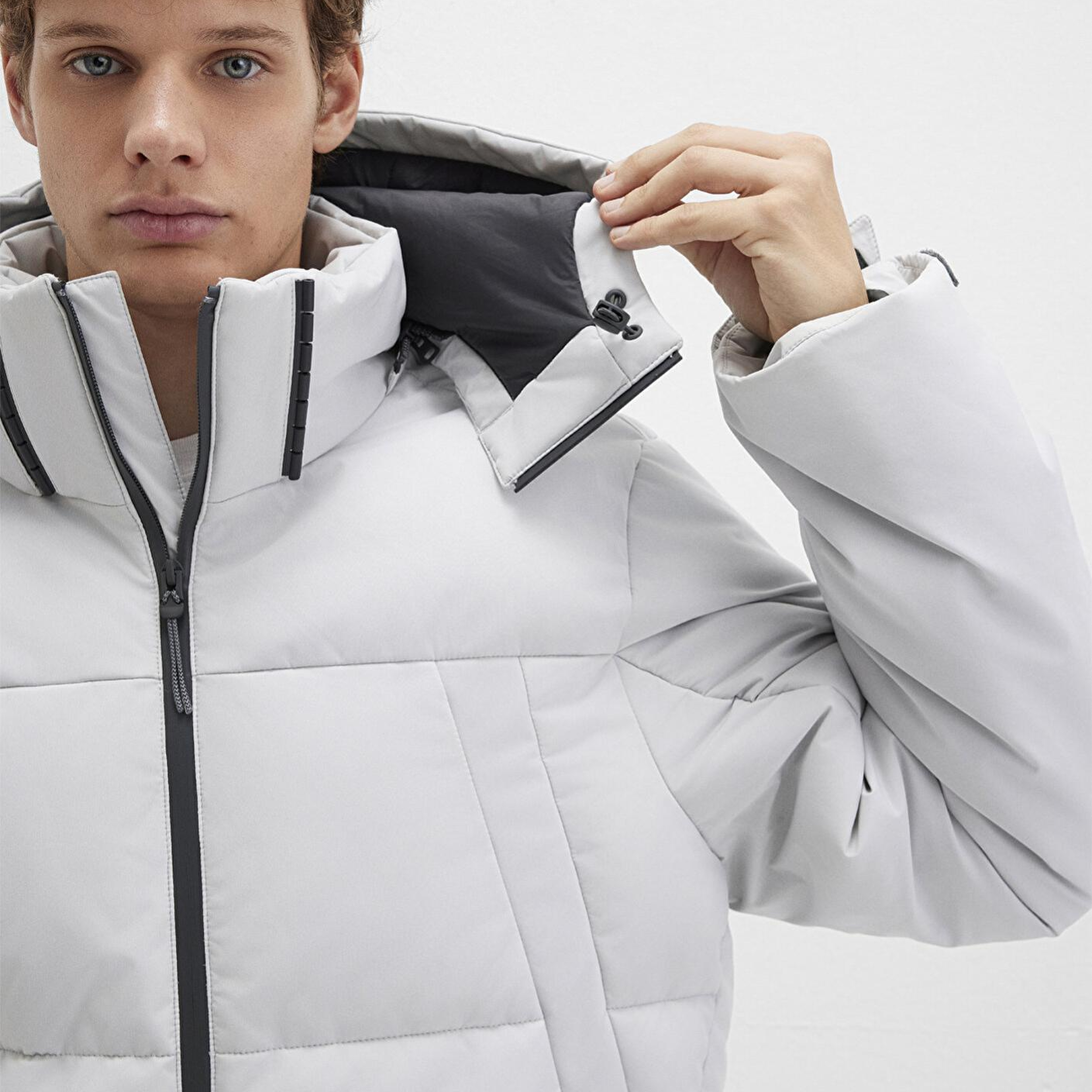 Mavi Su İtici Kapüşonlu Gri Şişme Mont 0110675-70074