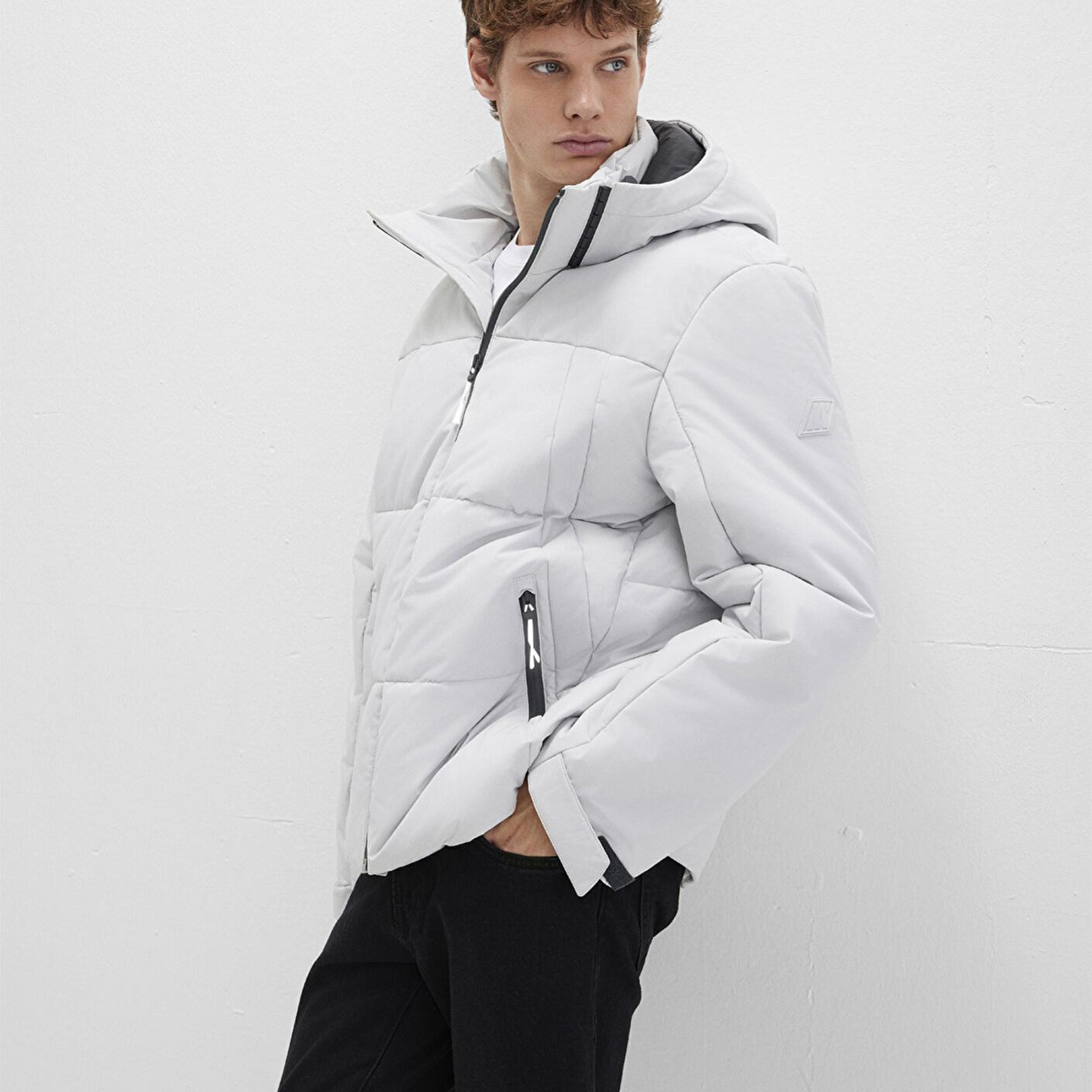 Mavi Su İtici Kapüşonlu Gri Şişme Mont 0110675-70074