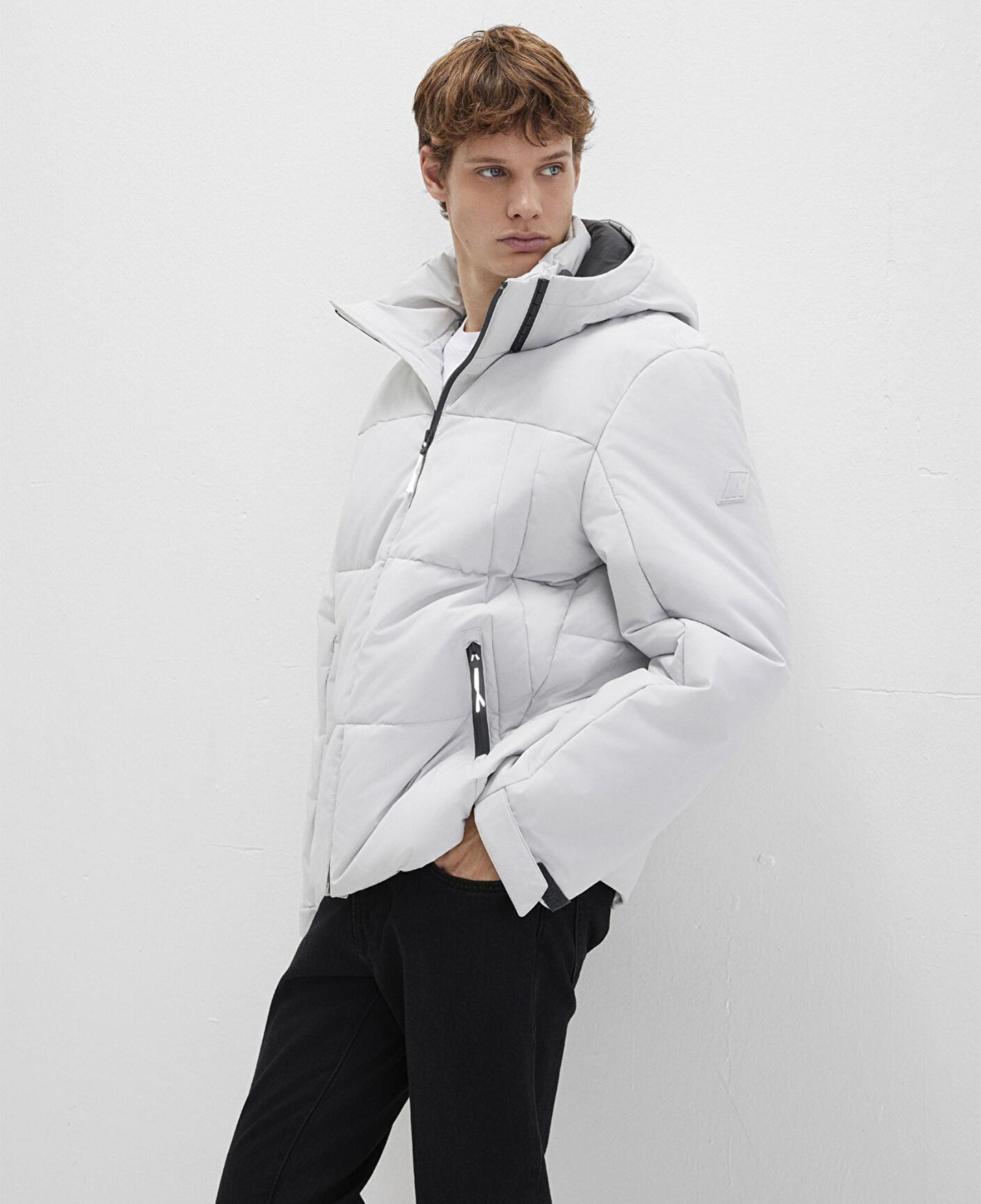 Mavi Su İtici Kapüşonlu Gri Şişme Mont 0110675-70074