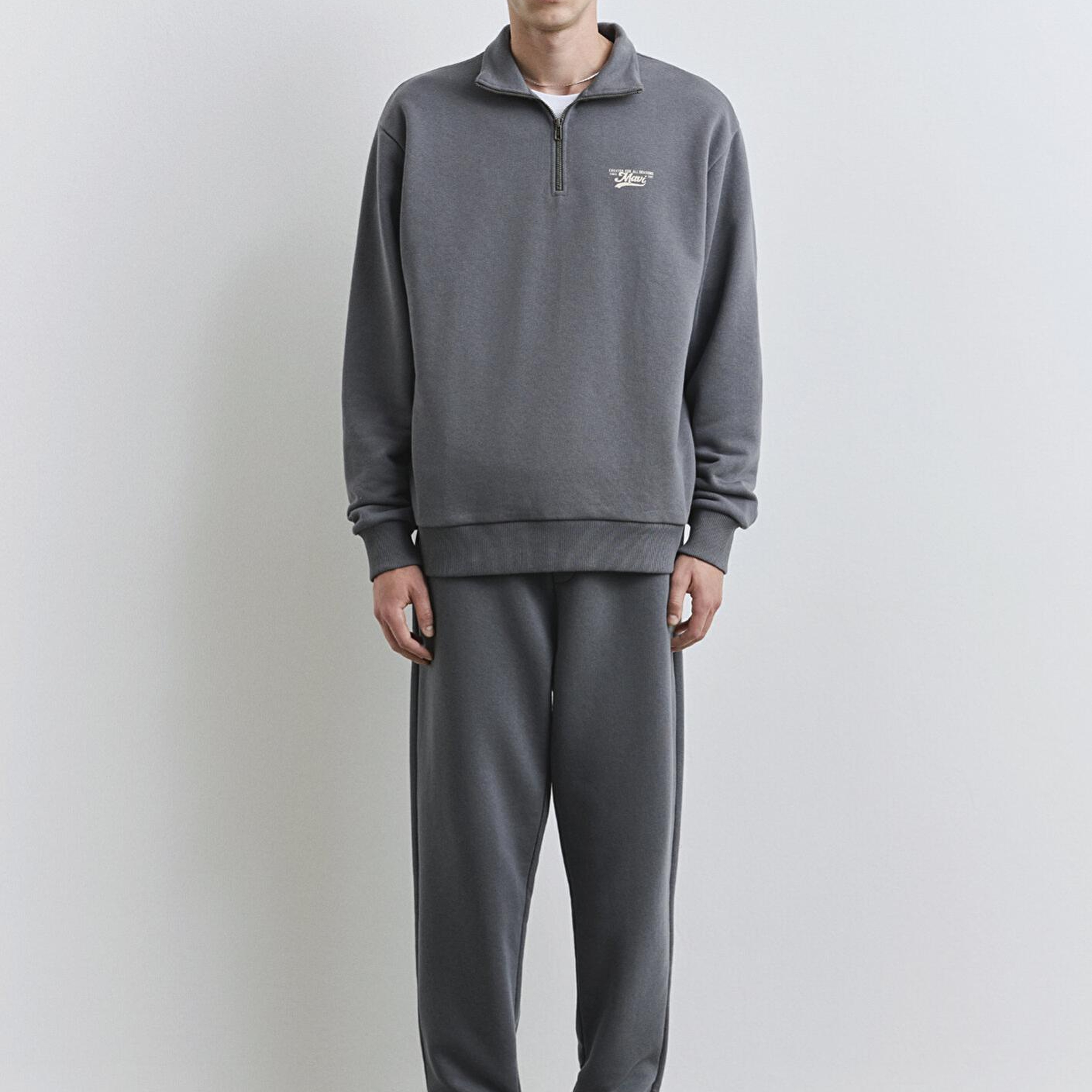 Mavi Mavi Logo Yarı Fermuarlı Gri Sweatshirt 0S10465-80776