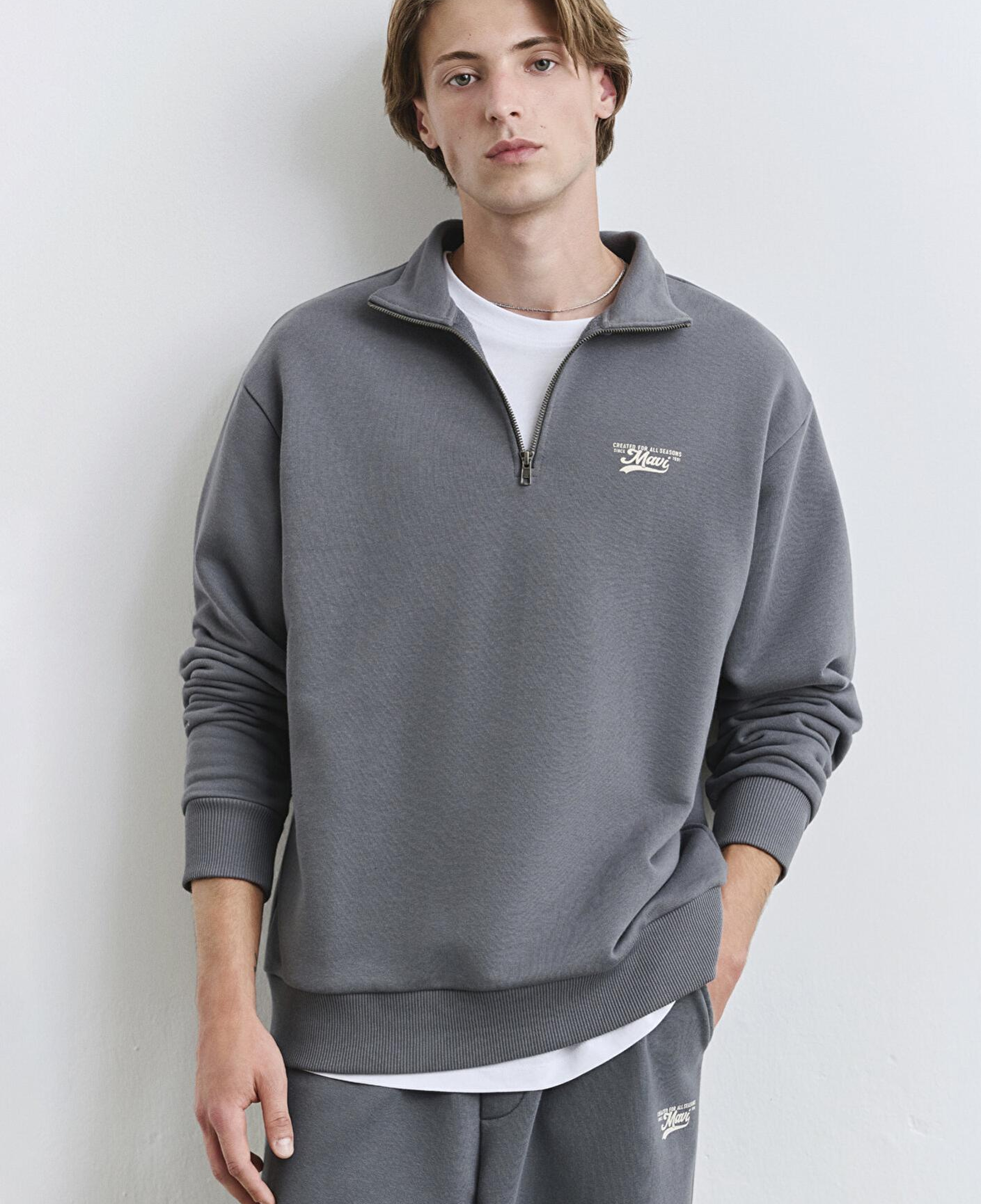 Mavi Mavi Logo Yarı Fermuarlı Gri Sweatshirt 0S10465-80776