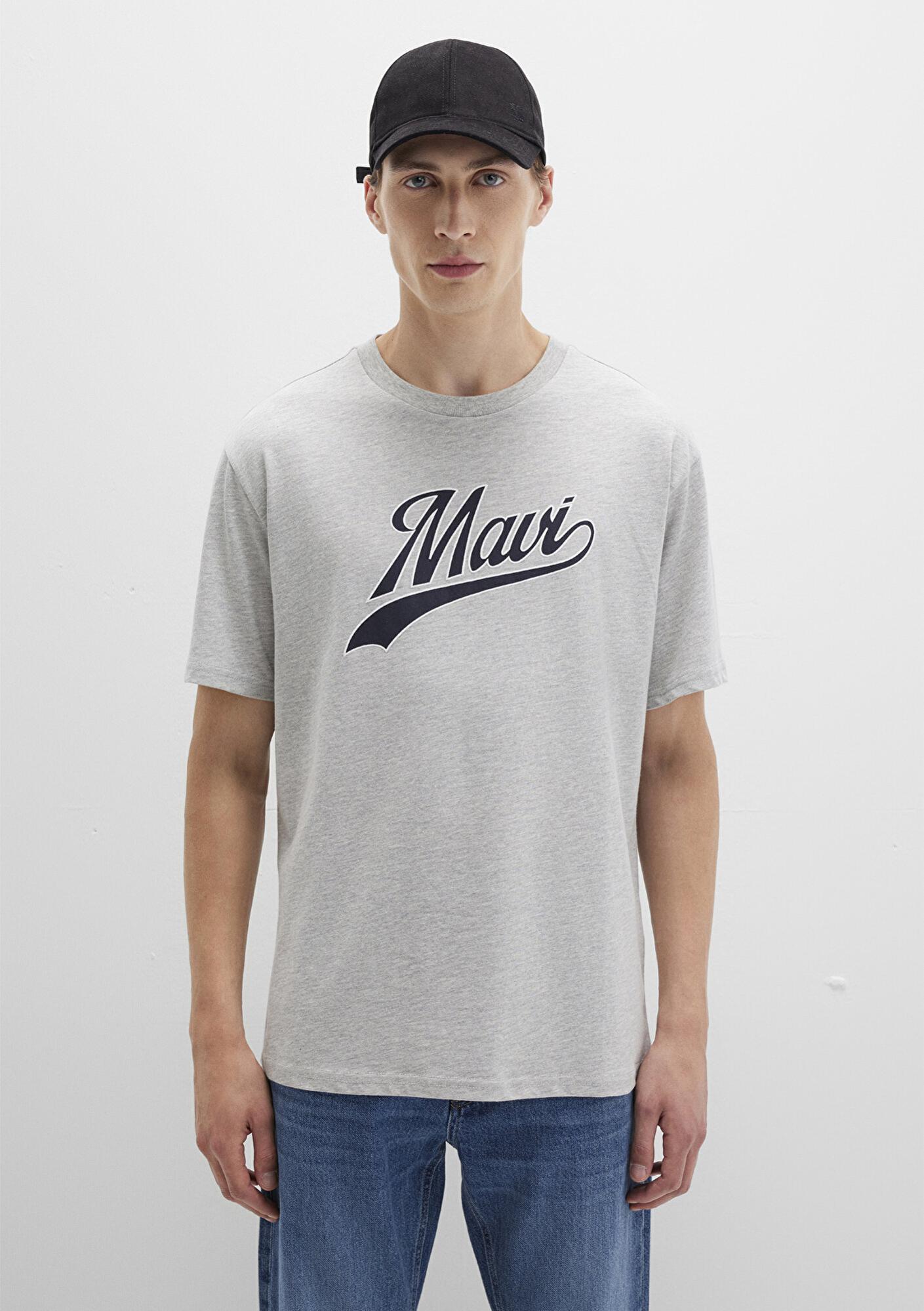 Mavi Mavi Logo Baskılı Gri Tişört Loose Fit / Bol Rahat Kesim 0613023-80018