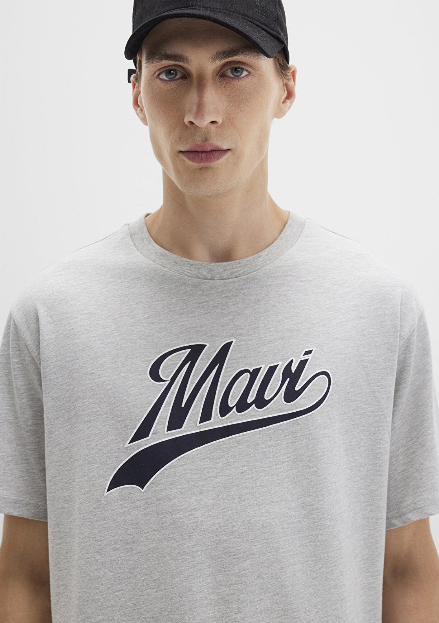 Mavi Mavi Logo Baskılı Gri Tişört Loose Fit / Bol Rahat Kesim 0613023-80018