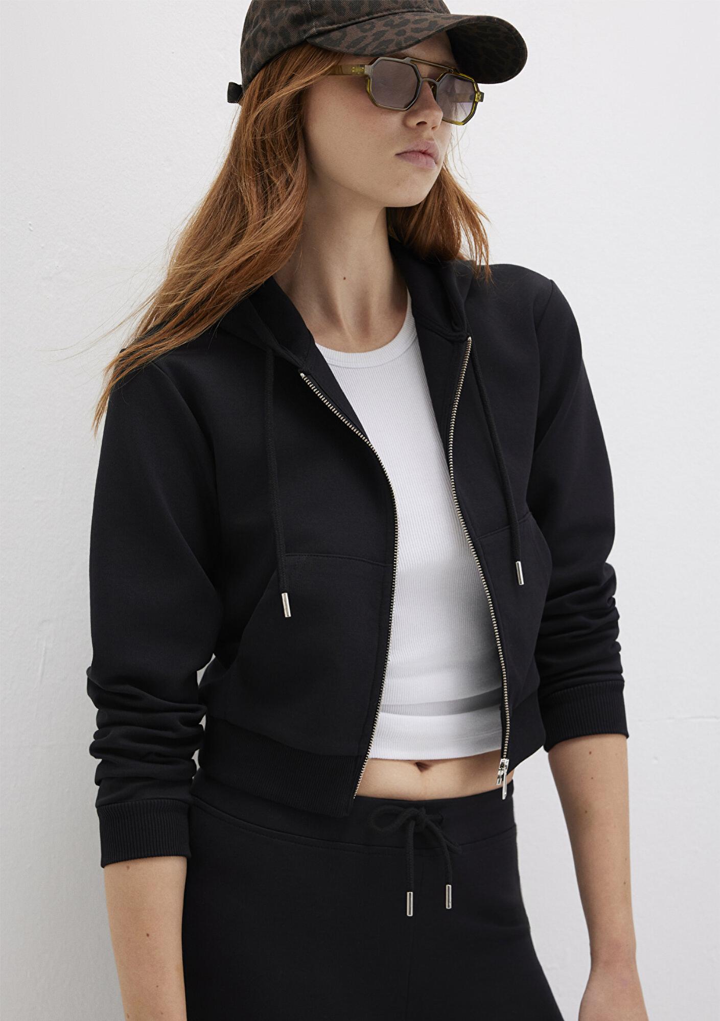 Mavi Kapüşonlu Siyah İnterlok Sweatshirt 1S10424-900