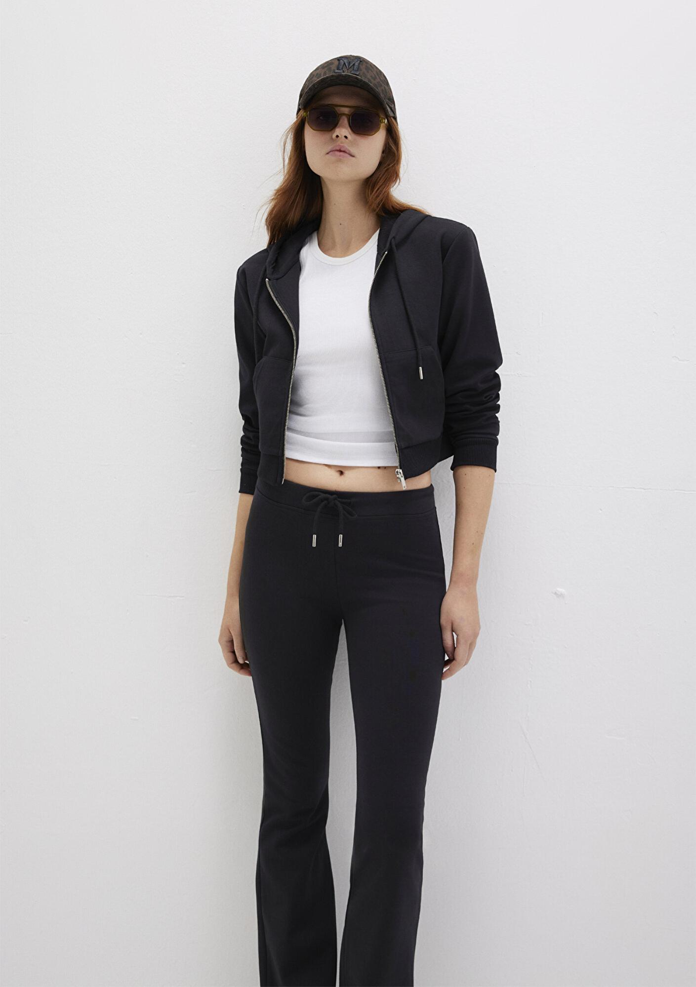 Mavi Kapüşonlu Siyah İnterlok Sweatshirt 1S10424-900