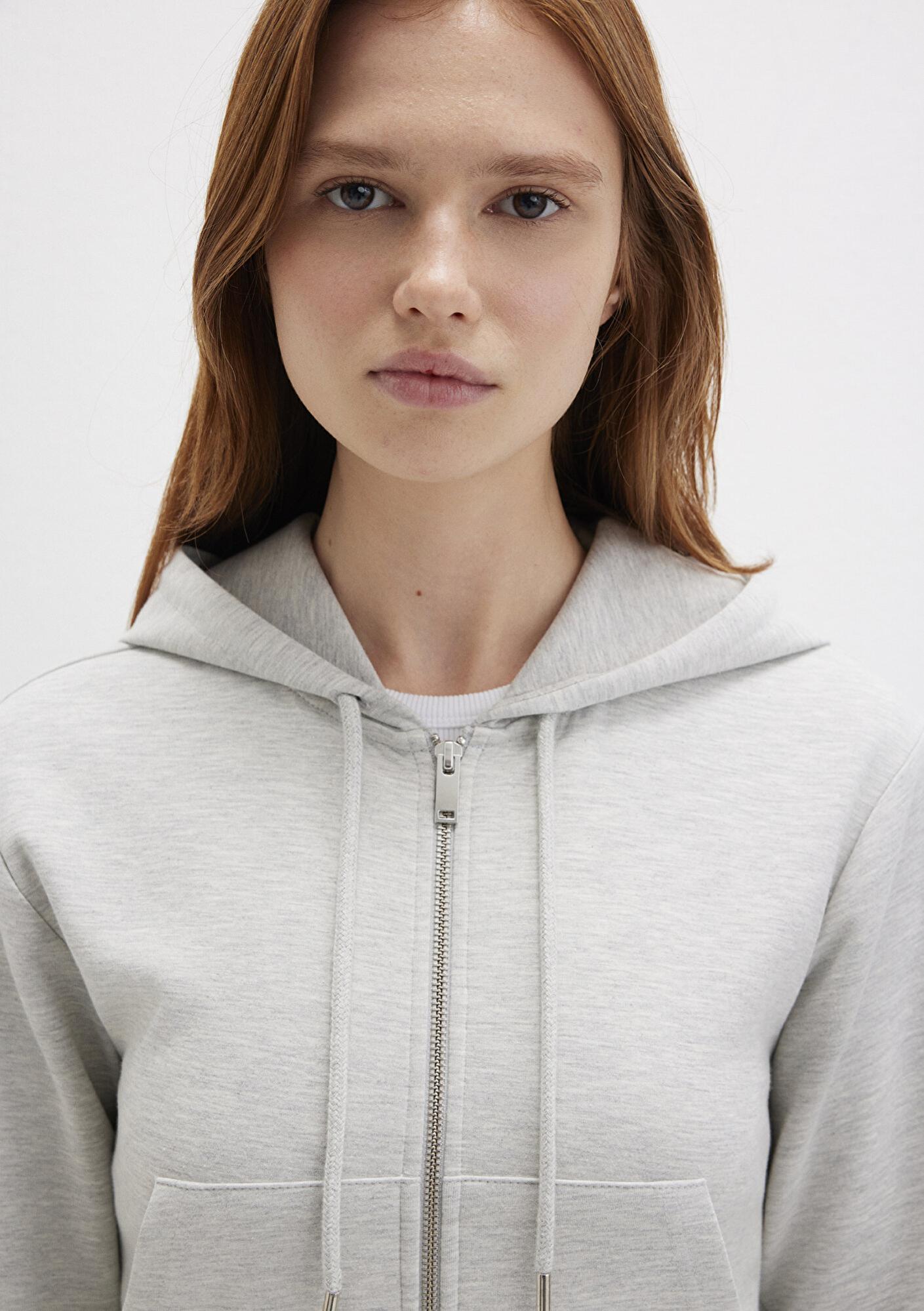 Mavi Kapüşonlu Gri İnterlok Sweatshirt 1S10424-88467