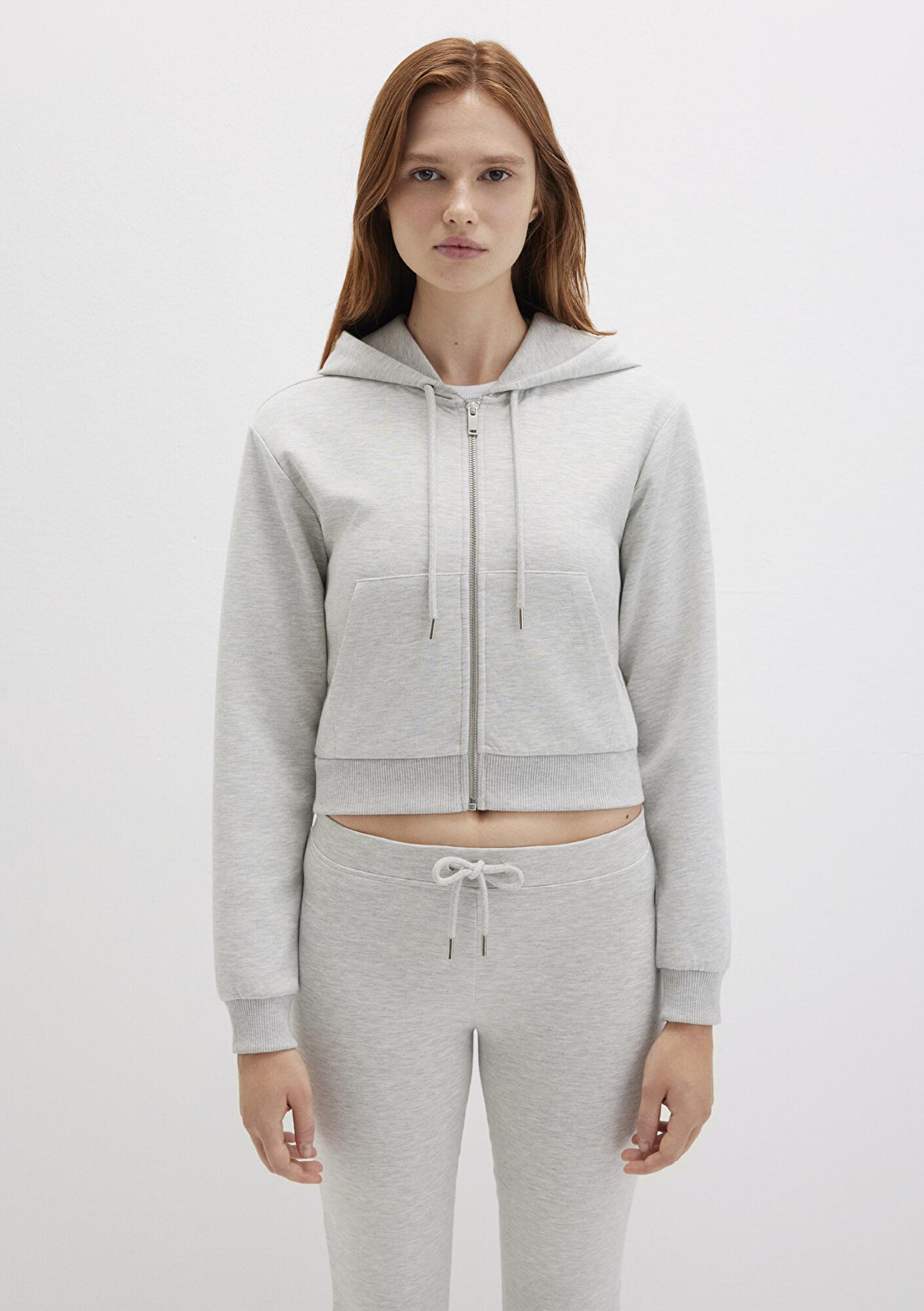 Mavi Kapüşonlu Gri İnterlok Sweatshirt 1S10424-88467