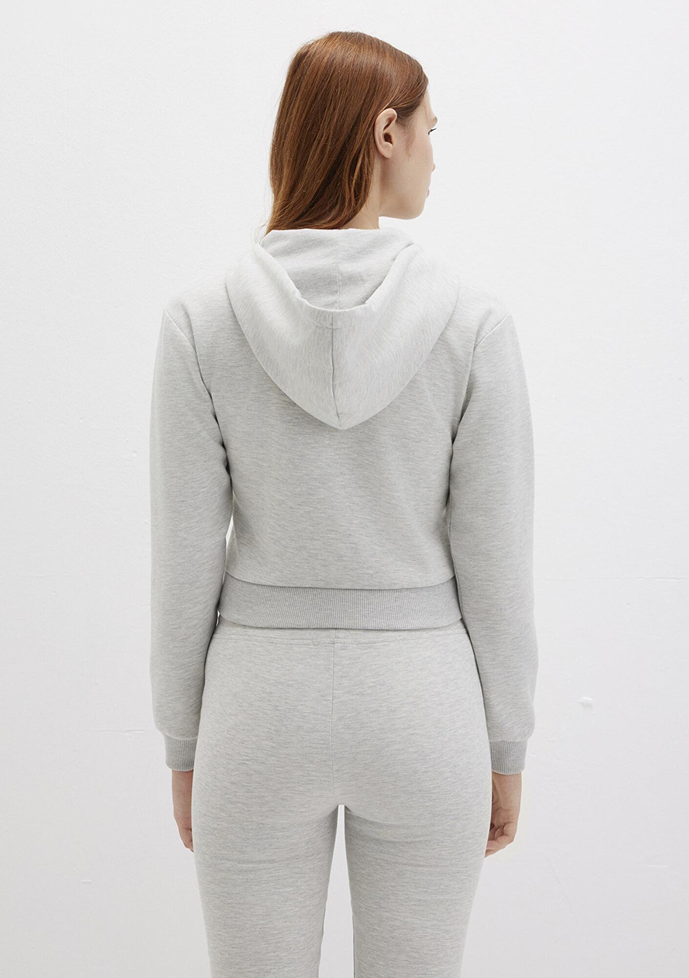 Mavi Kapüşonlu Gri İnterlok Sweatshirt 1S10424-88467