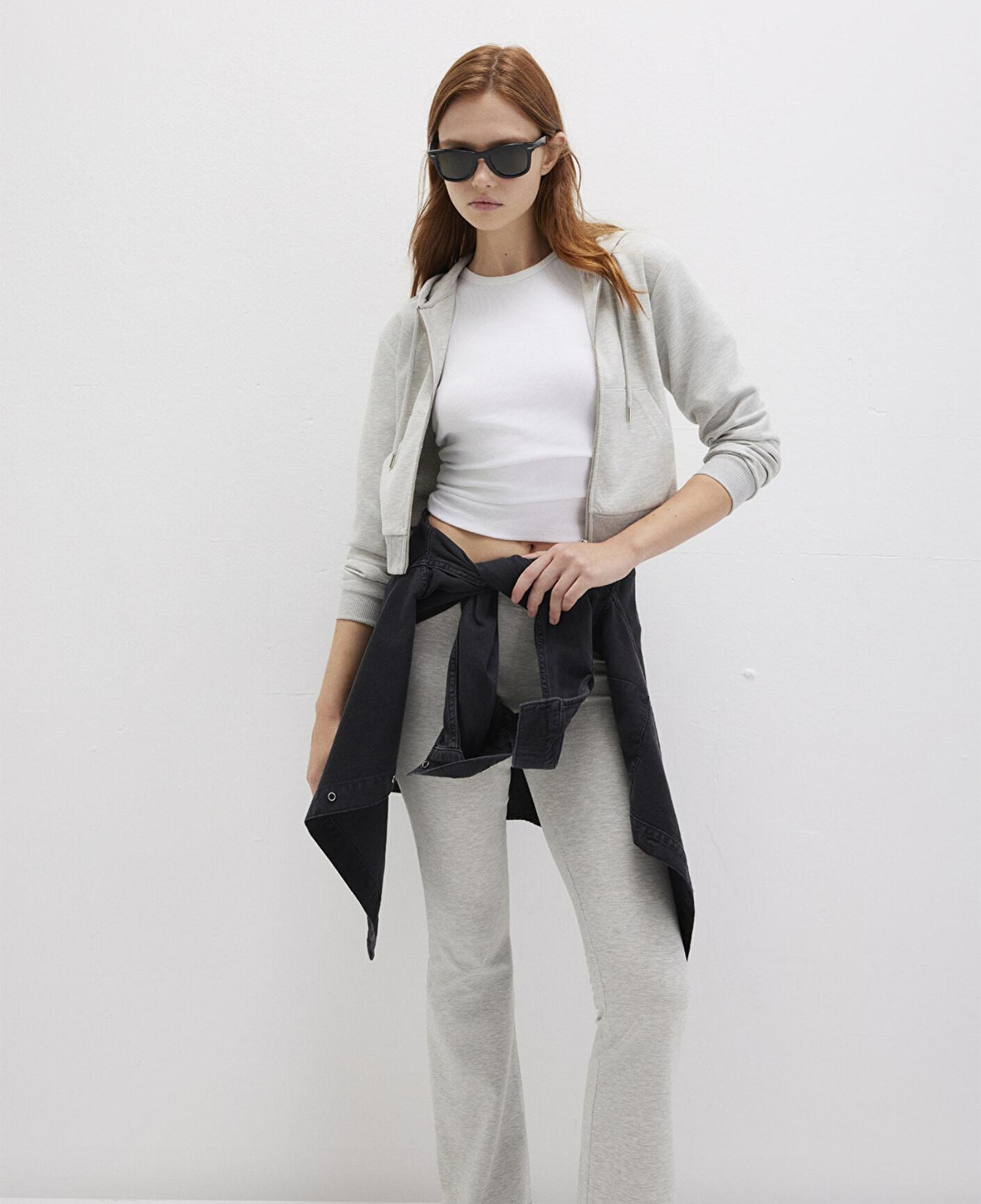 Mavi Kapüşonlu Gri İnterlok Sweatshirt 1S10424-88467