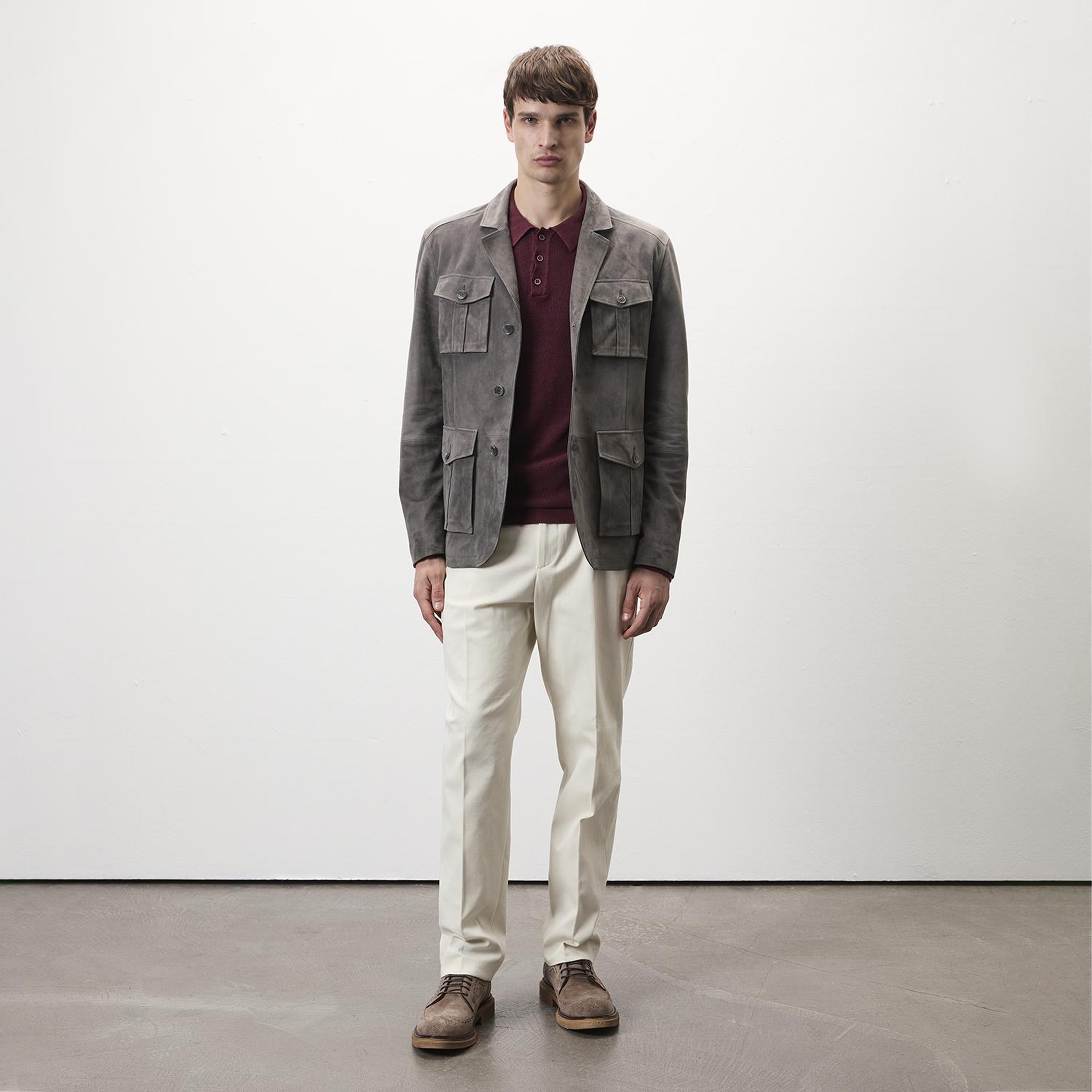 Nicolie Gri Erkek Süet Safari Ceket