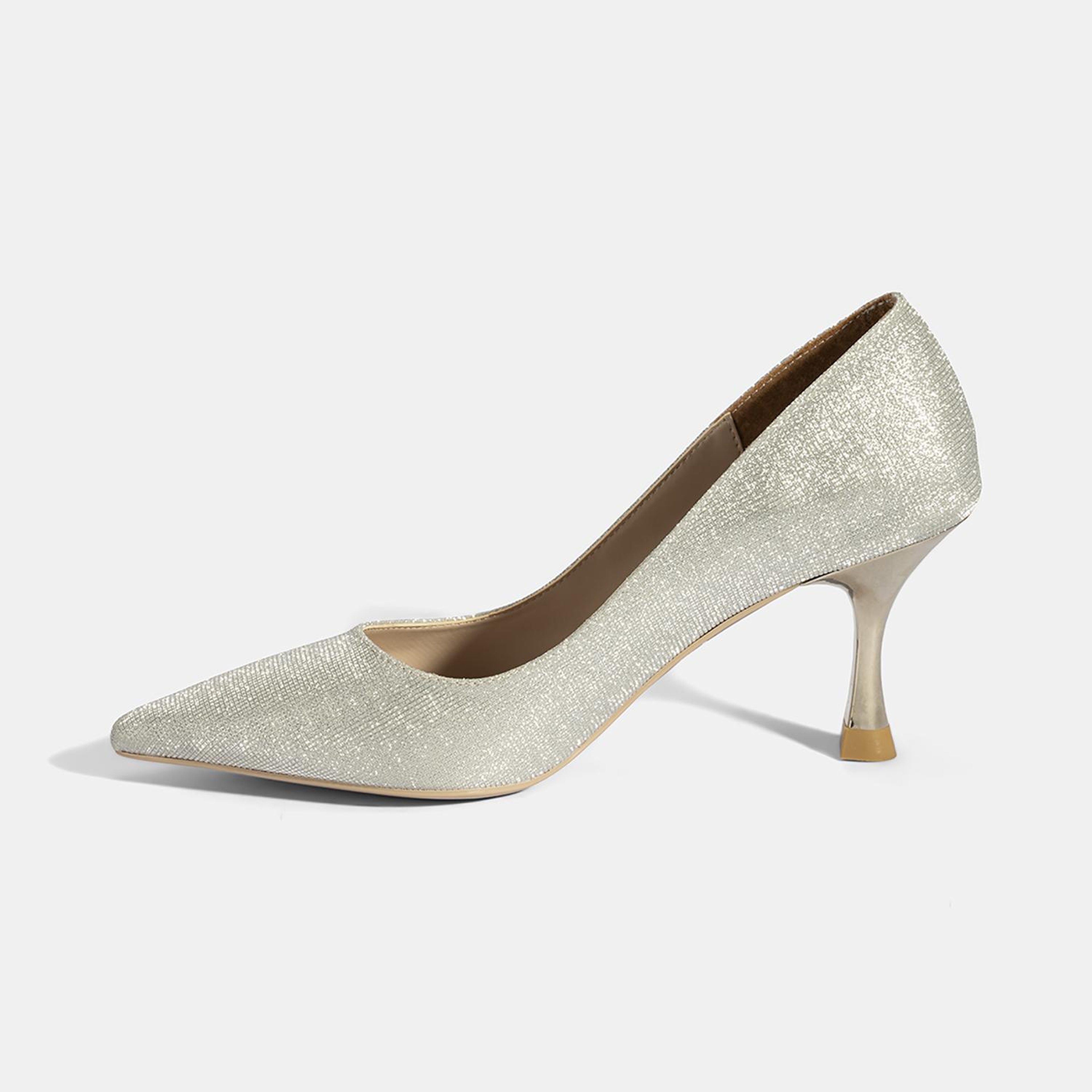 Kadın Gümüş Simli Topuklu Abiye Ayakkabı