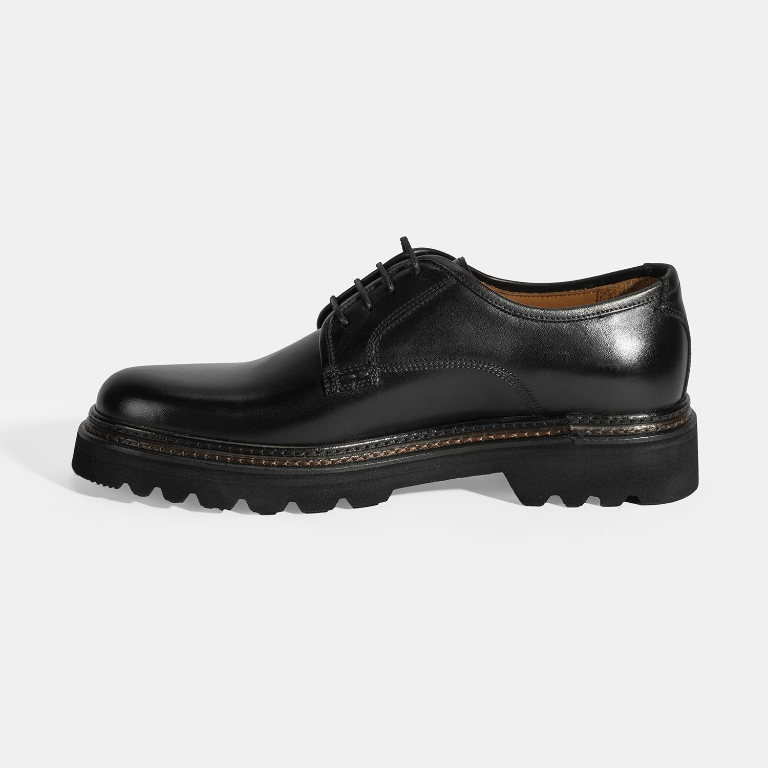 Erkek Siyah Bağcıklı Günlük Deri Ayakkabı