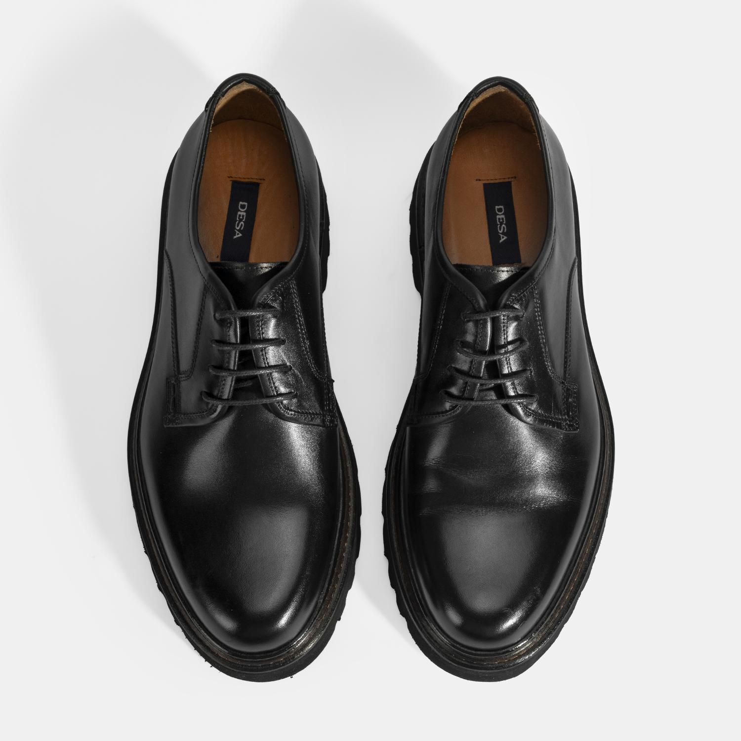 Erkek Siyah Bağcıklı Günlük Deri Ayakkabı