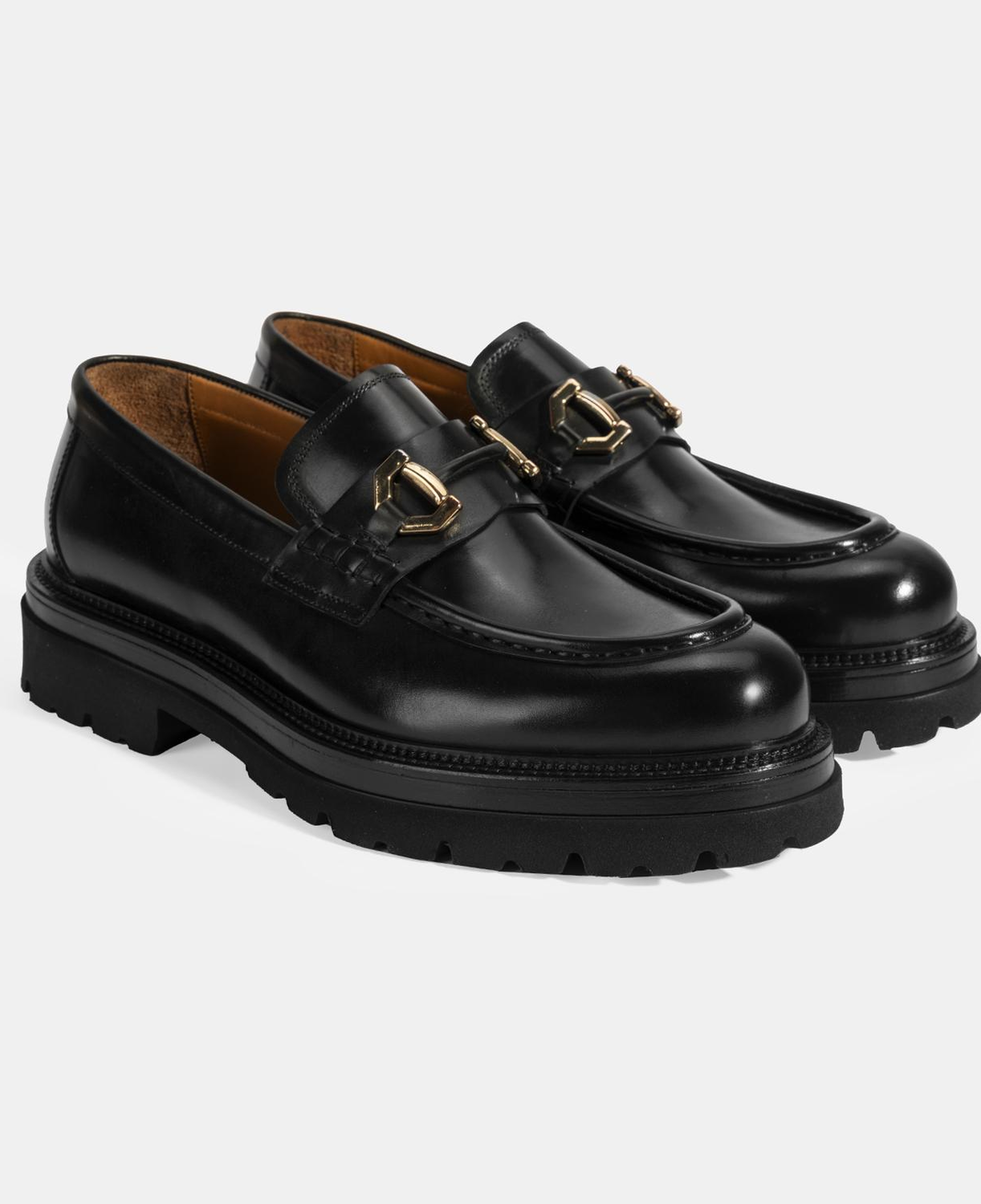 Erkek Siyah Metal Toka Detaylı Deri Loafer