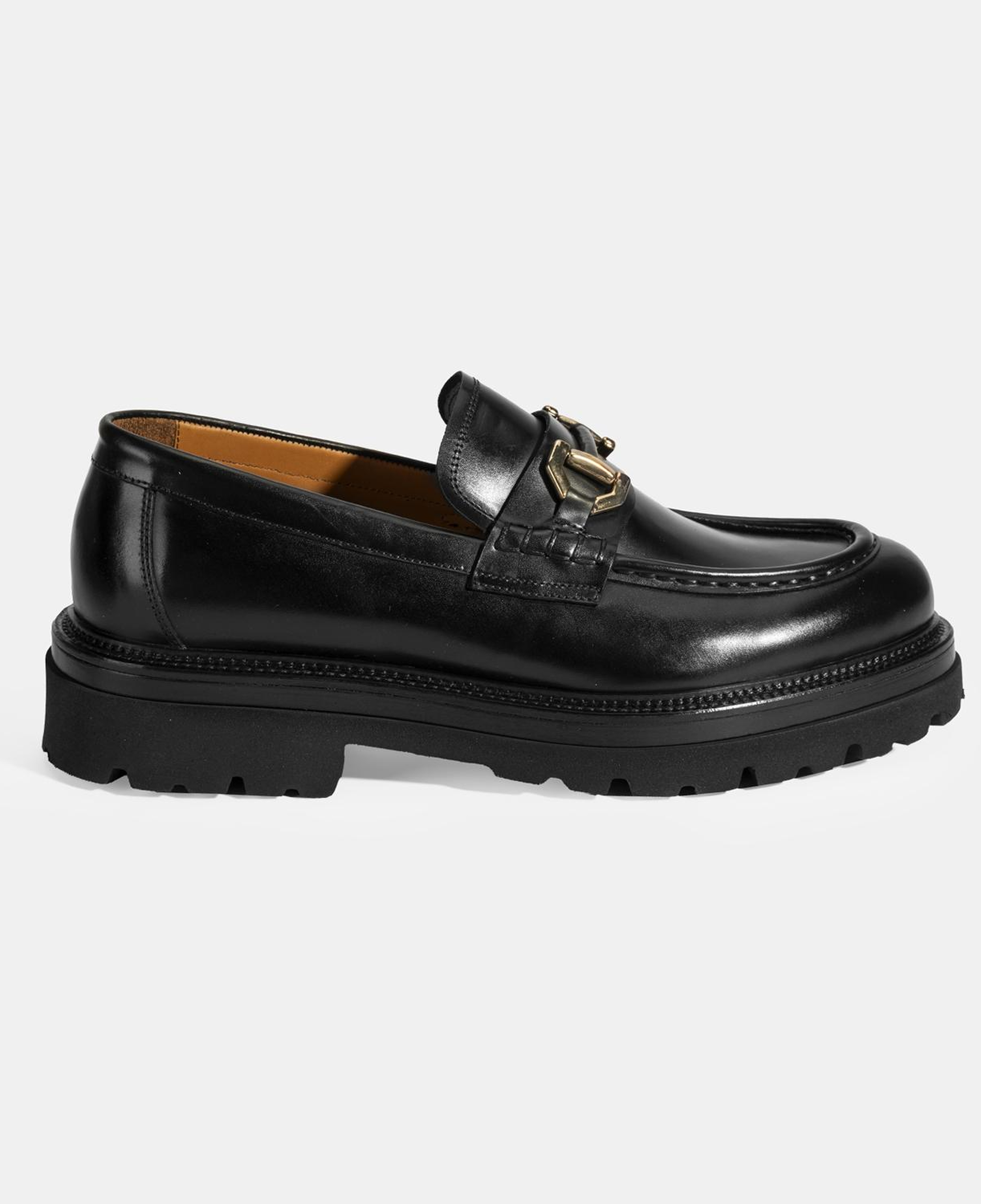 Erkek Siyah Metal Toka Detaylı Deri Loafer