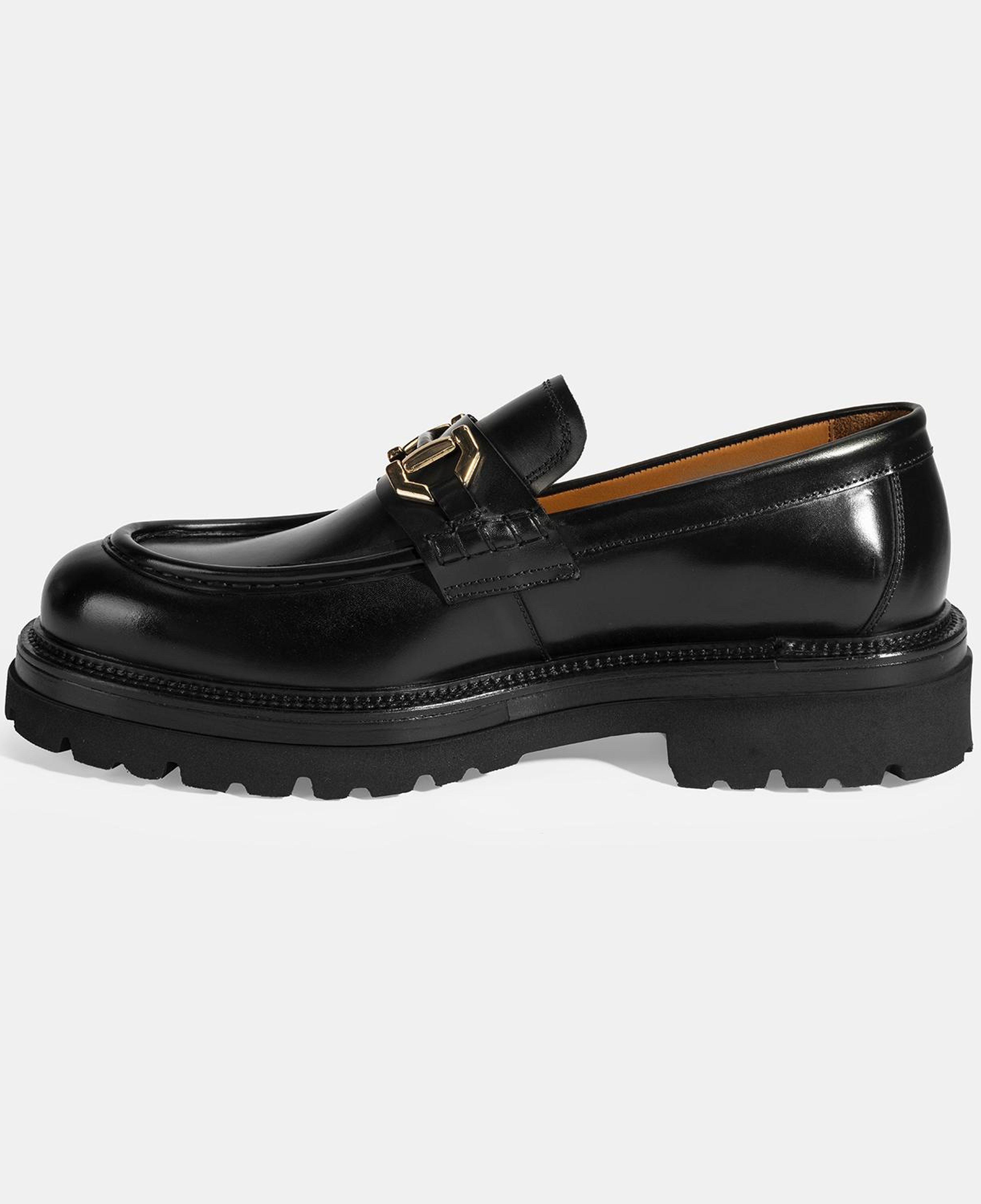 Erkek Siyah Metal Toka Detaylı Deri Loafer