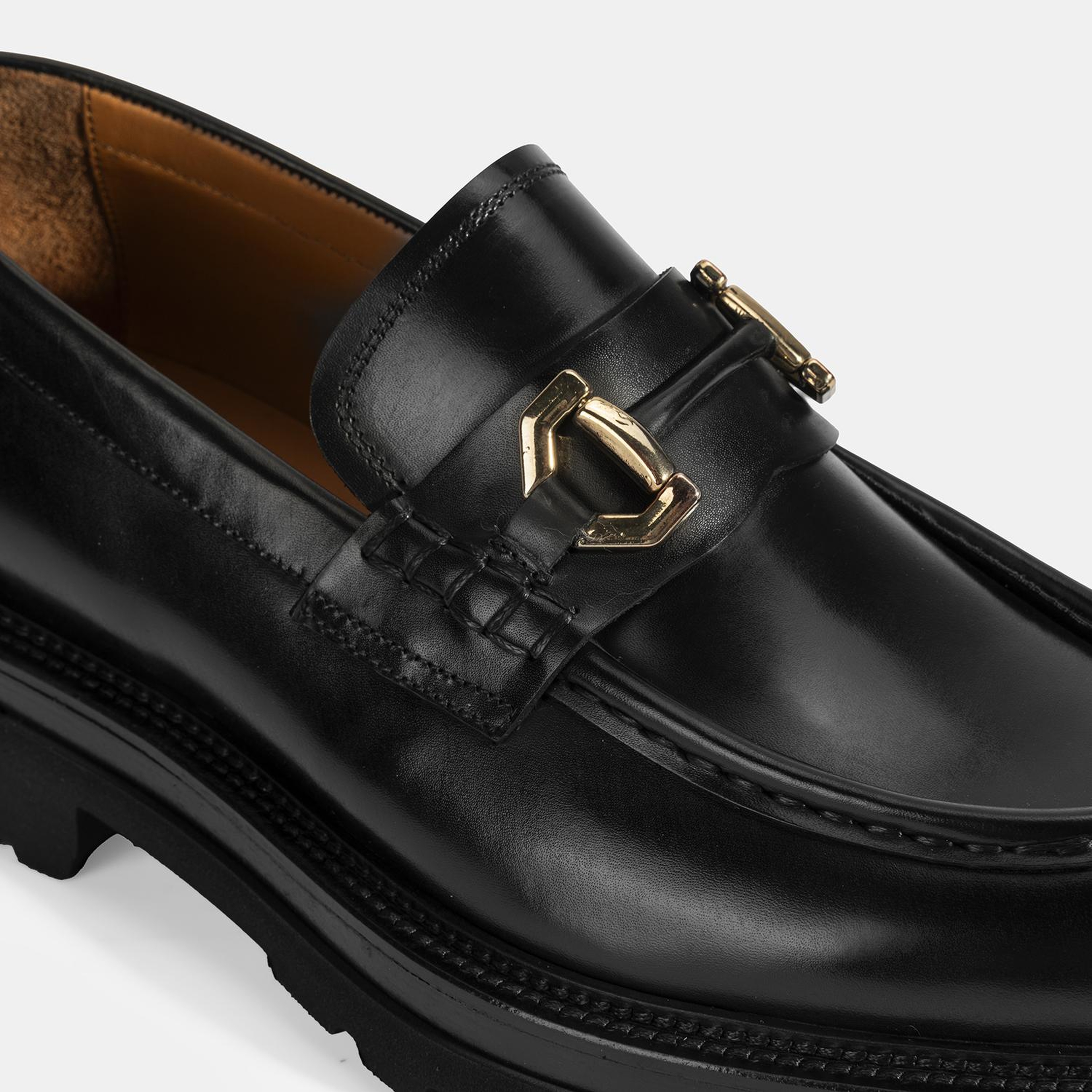 Erkek Siyah Metal Toka Detaylı Deri Loafer