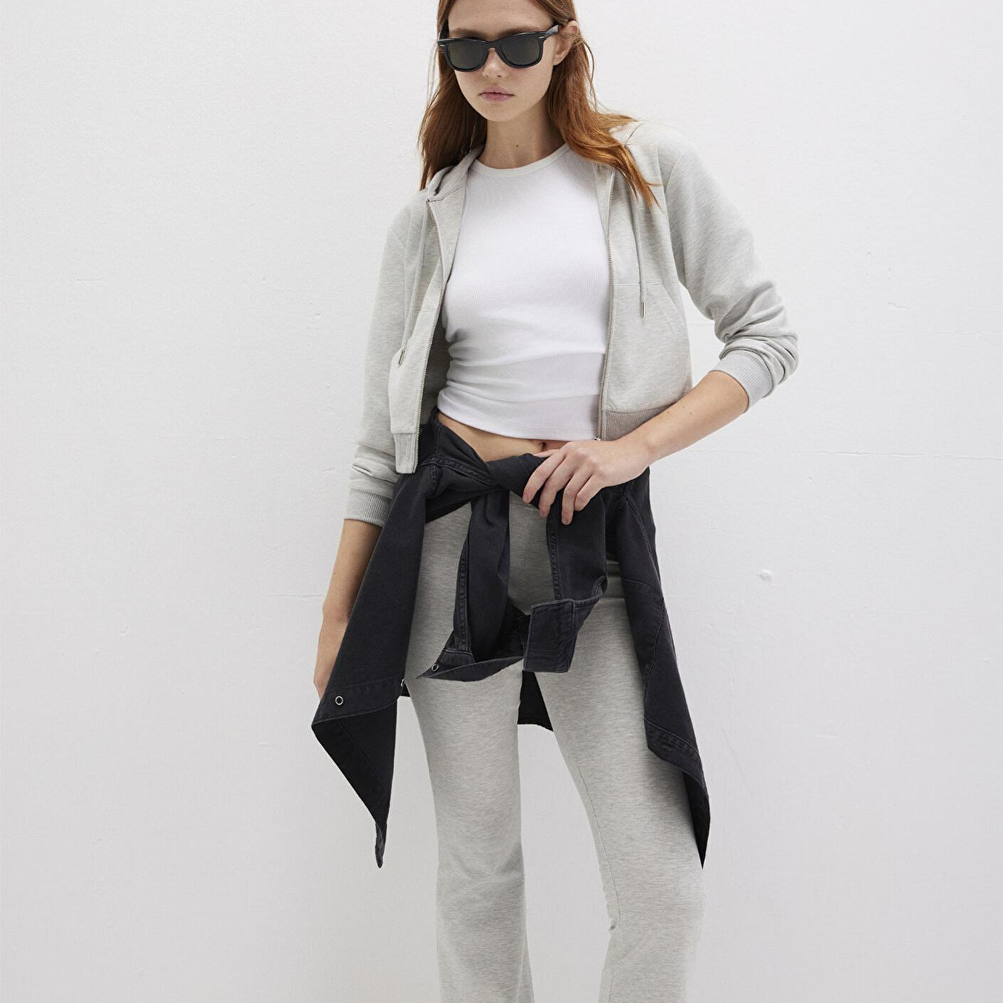 Mavi Kapüşonlu Gri İnterlok Sweatshirt 1S10424-88467