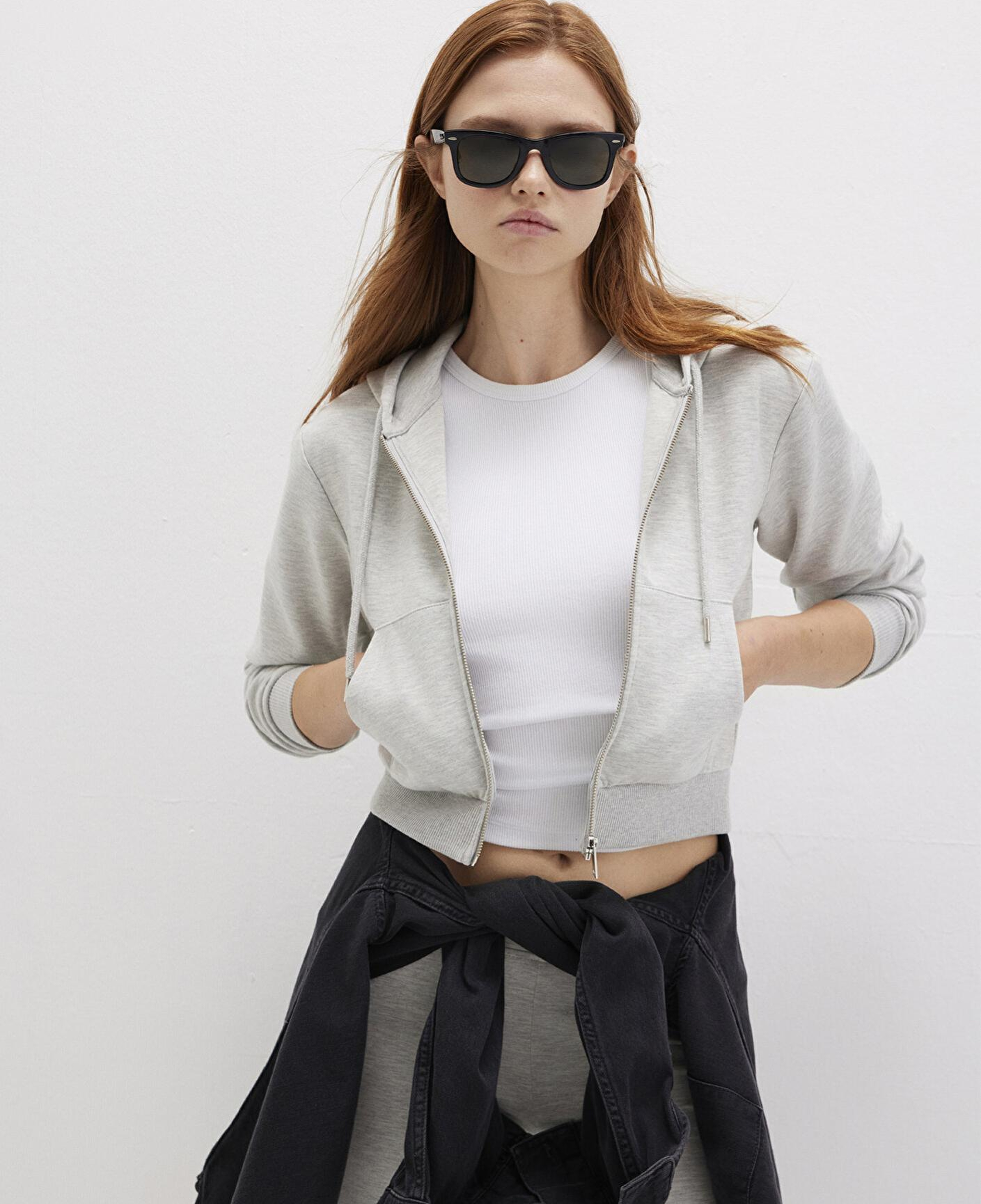 Mavi Kapüşonlu Gri İnterlok Sweatshirt 1S10424-88467