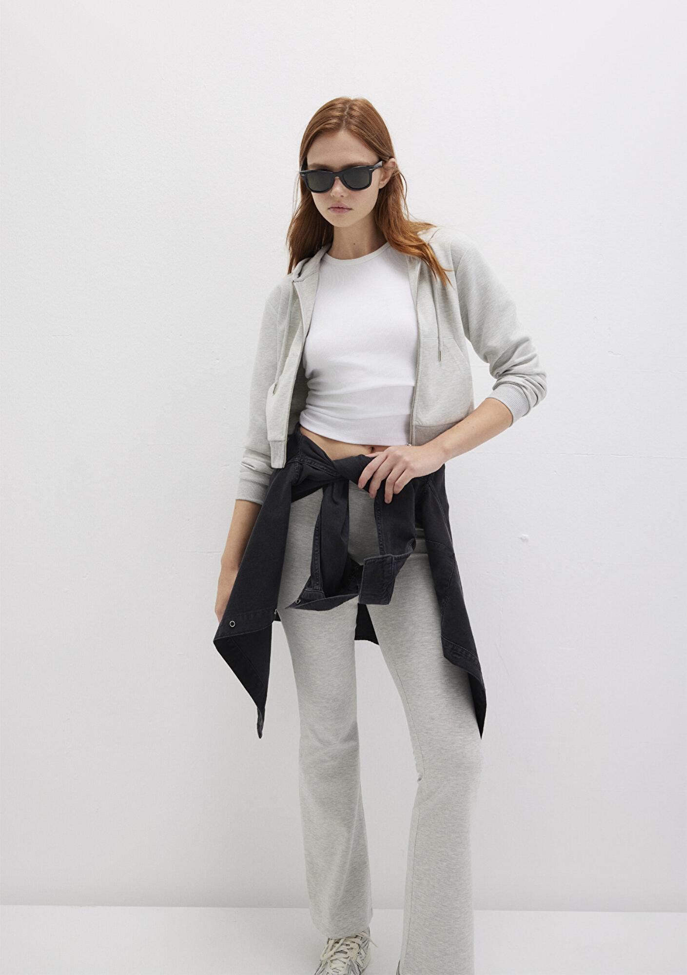 Mavi Kapüşonlu Gri İnterlok Sweatshirt 1S10424-88467