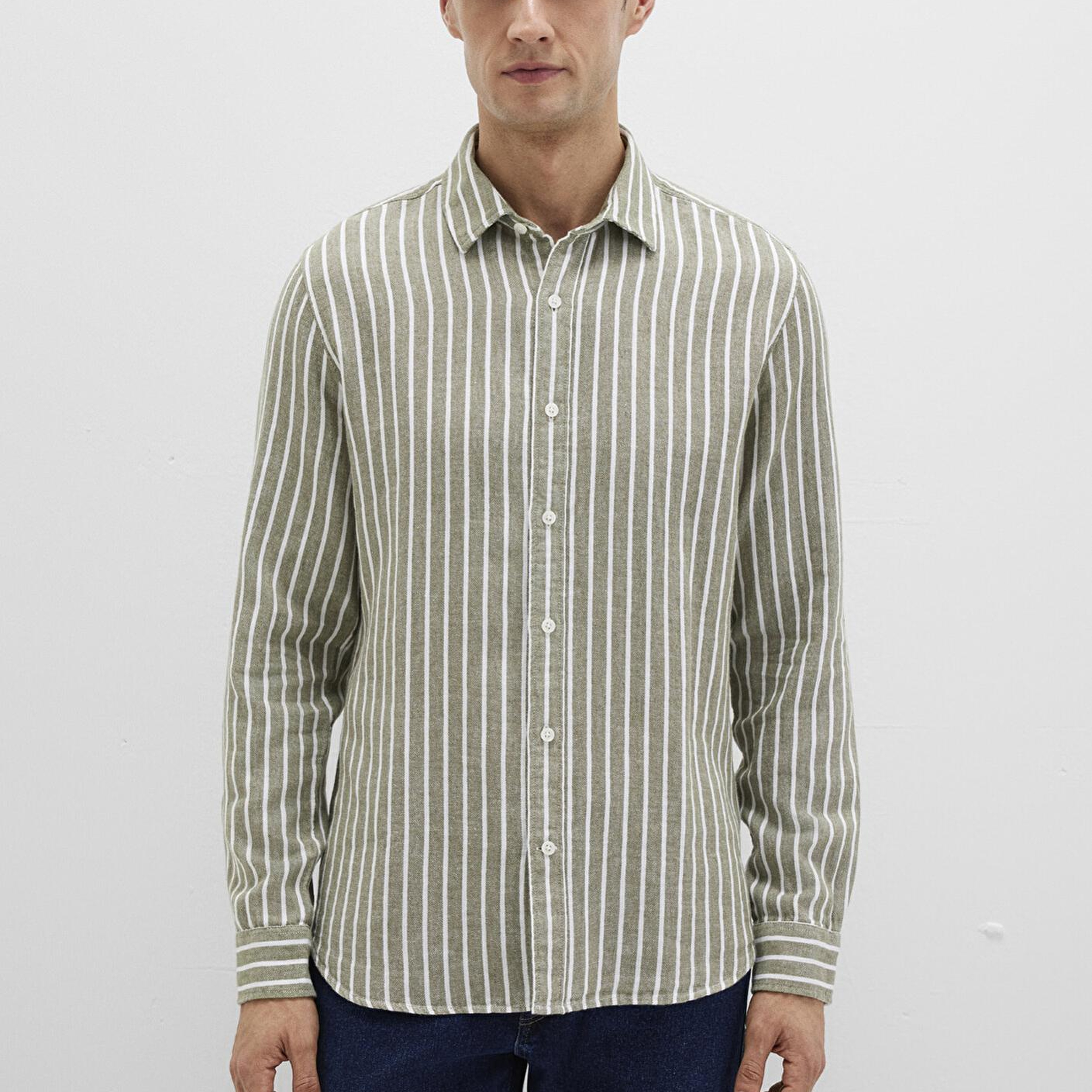 Mavi Çizgili Yeşil Gömlek Slim Fit / Dar Kesim 0211698-91114