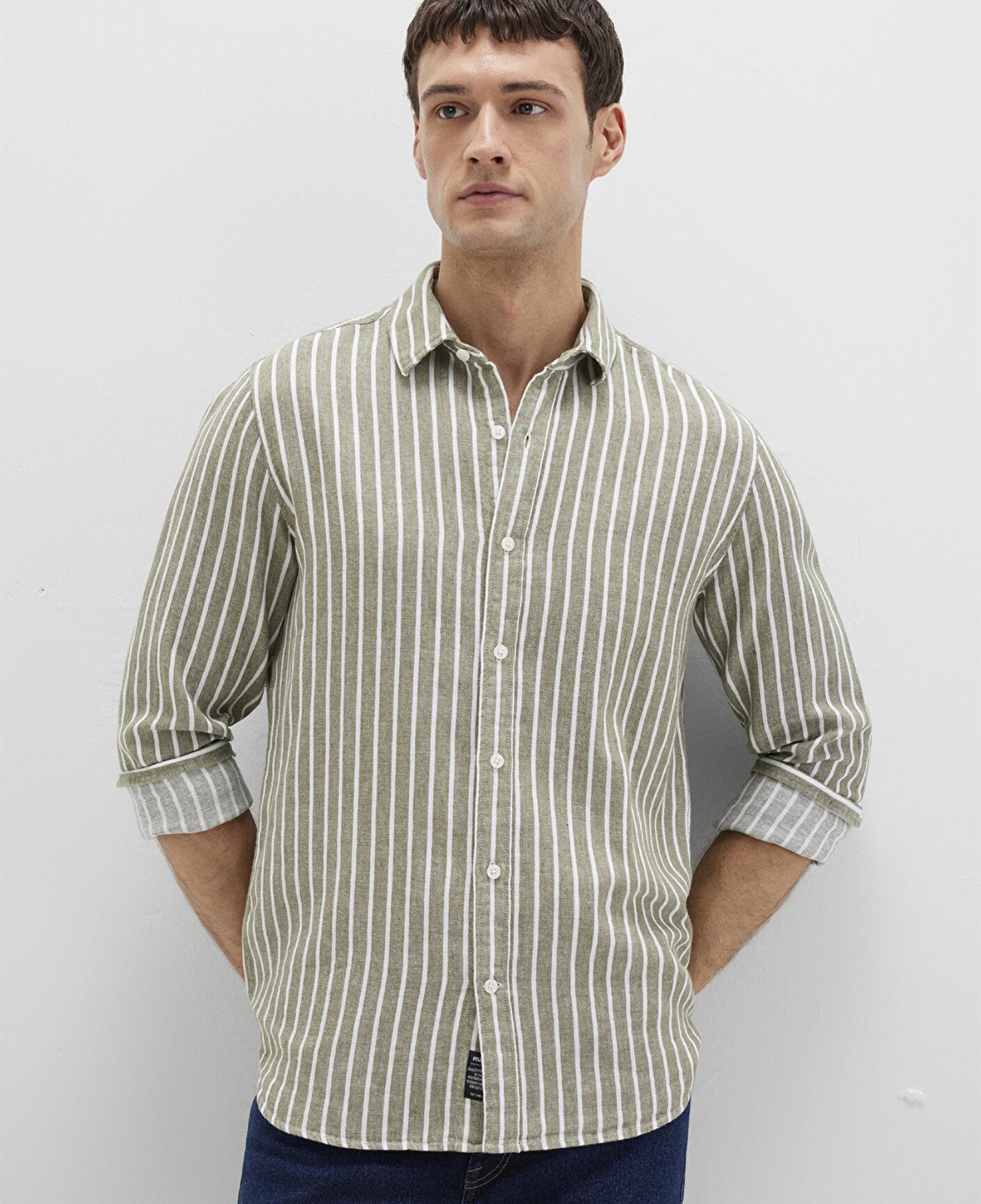 Mavi Çizgili Yeşil Gömlek Slim Fit / Dar Kesim 0211698-91114