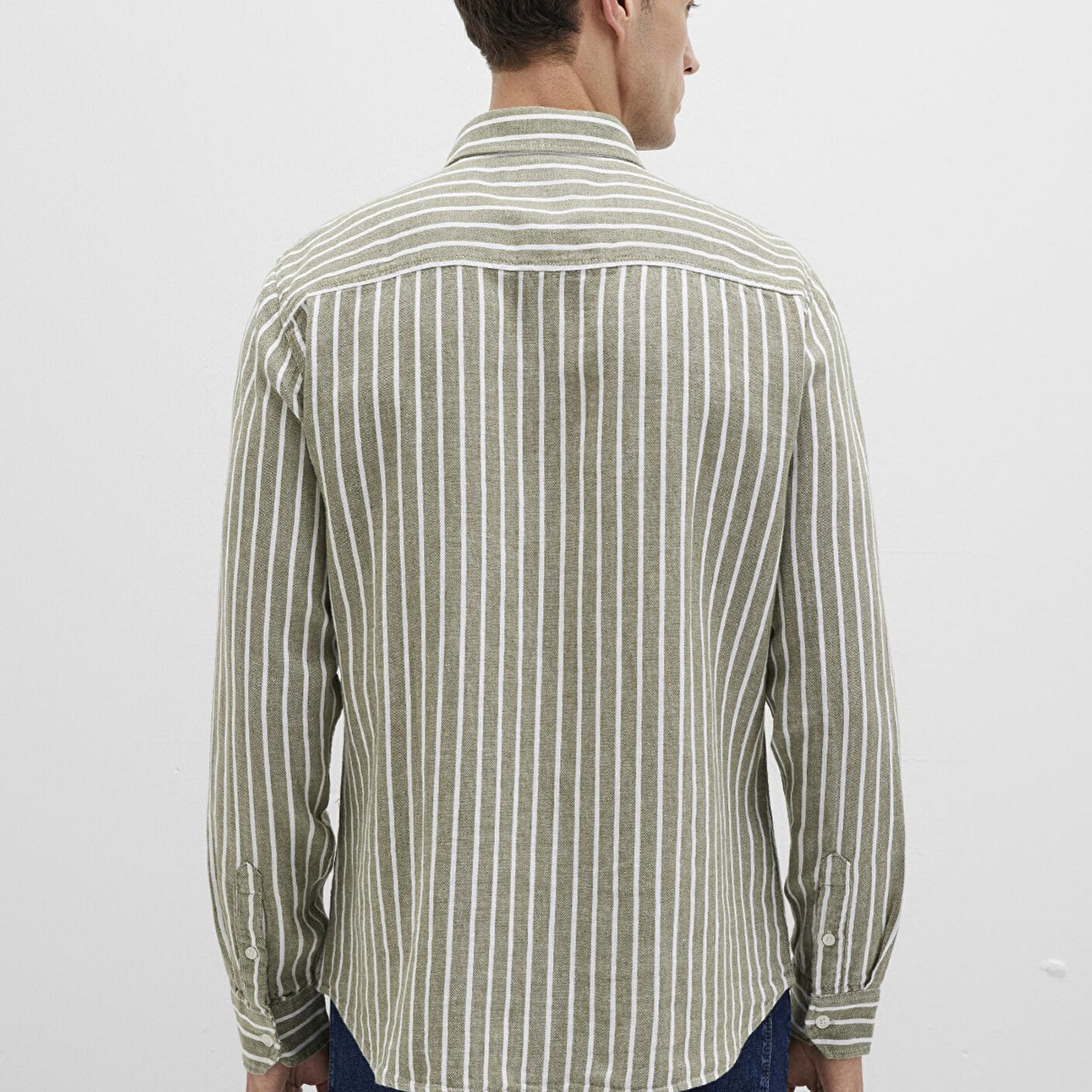 Mavi Çizgili Yeşil Gömlek Slim Fit / Dar Kesim 0211698-91114