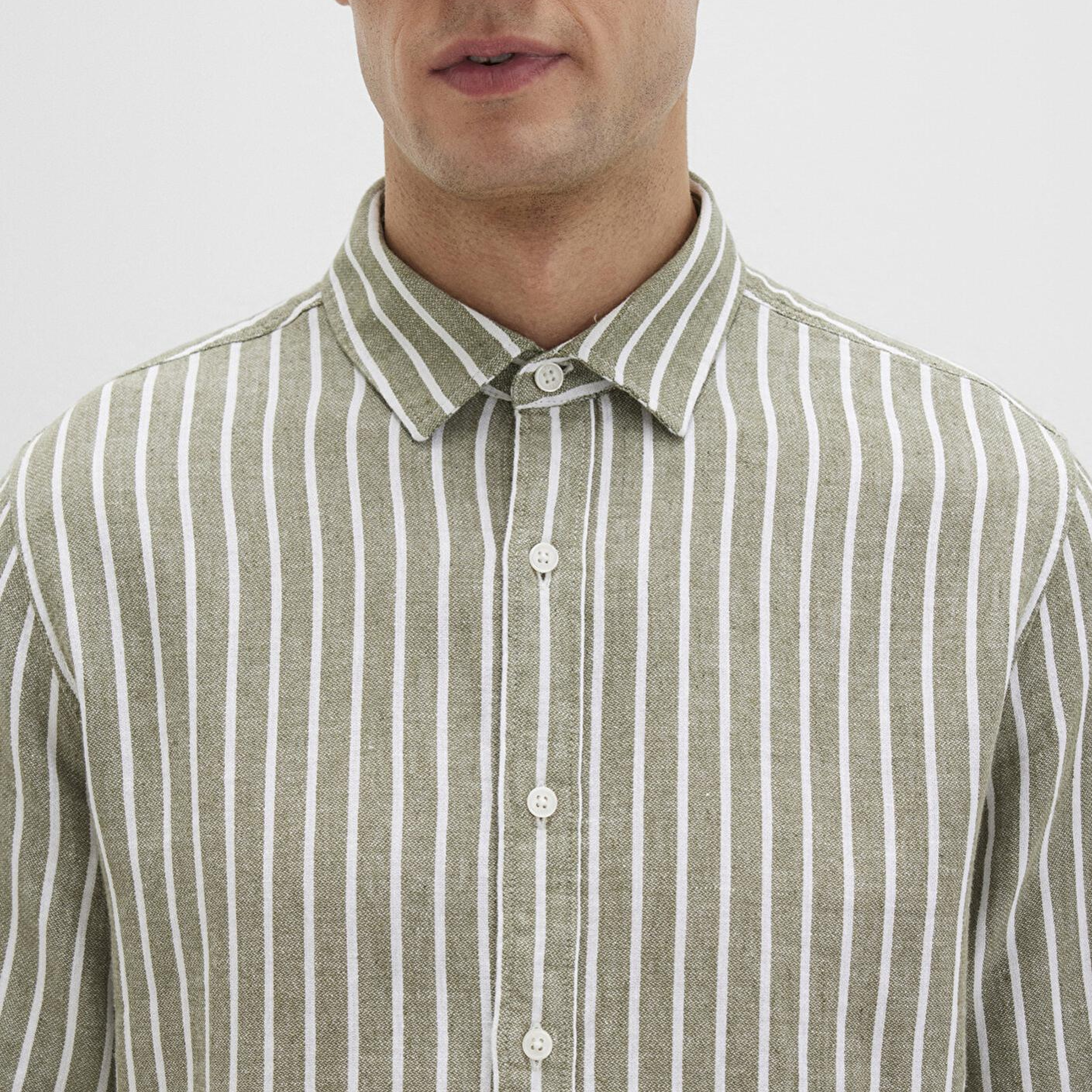 Mavi Çizgili Yeşil Gömlek Slim Fit / Dar Kesim 0211698-91114