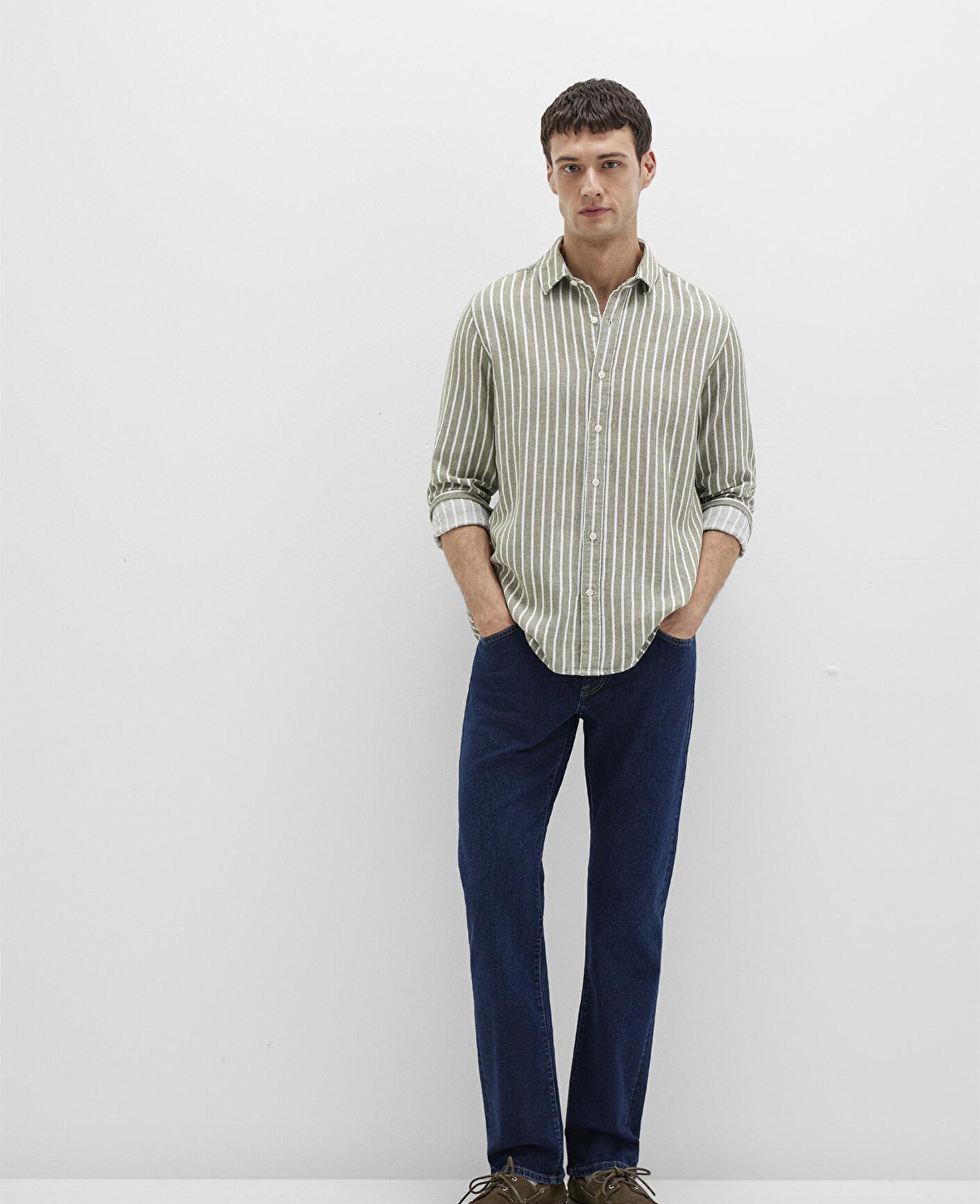 Mavi Çizgili Yeşil Gömlek Slim Fit / Dar Kesim 0211698-91114