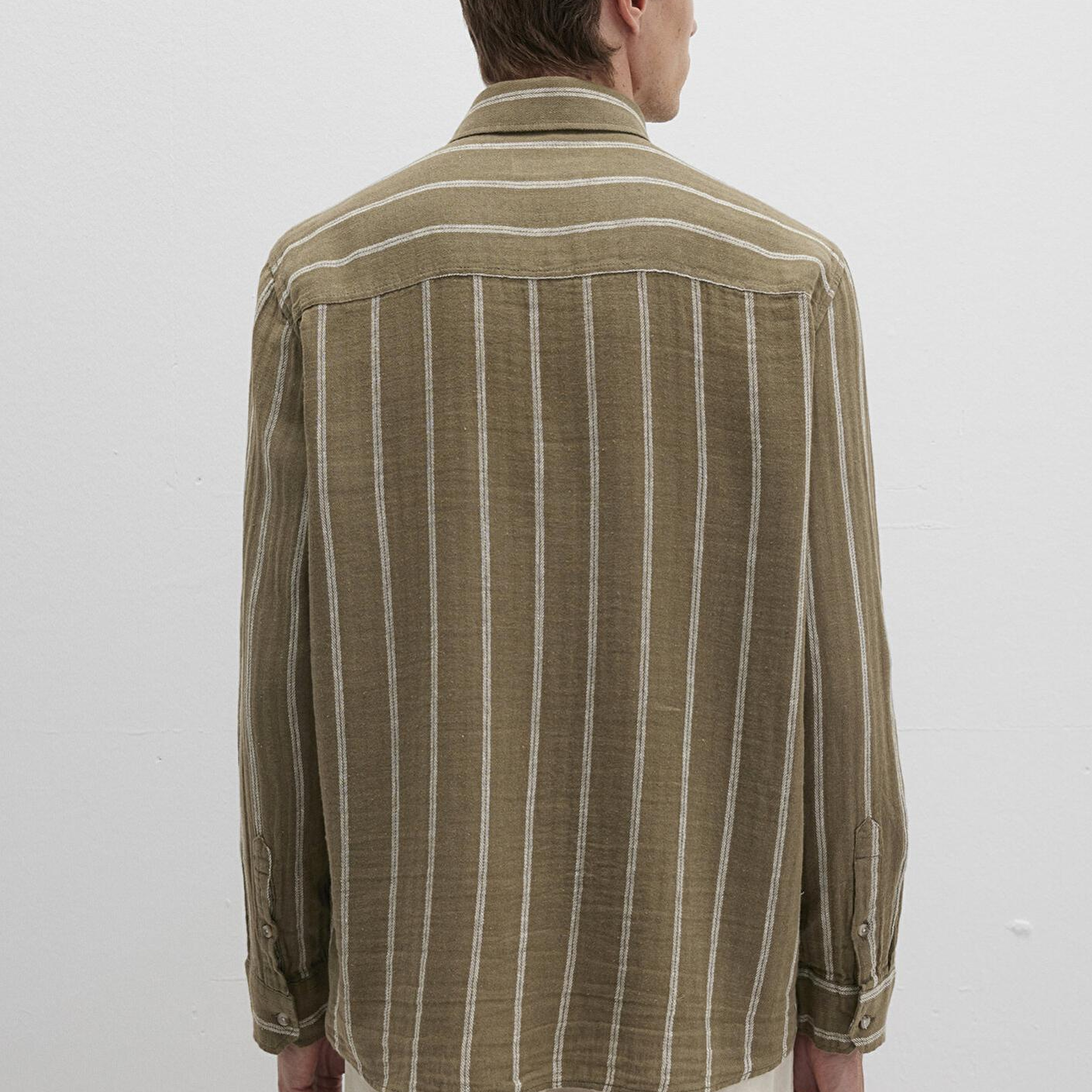 Mavi Keten Karışımlı Çizgili Yeşil Gömlek Regular Fit / Normal Kesim 0211730-91111