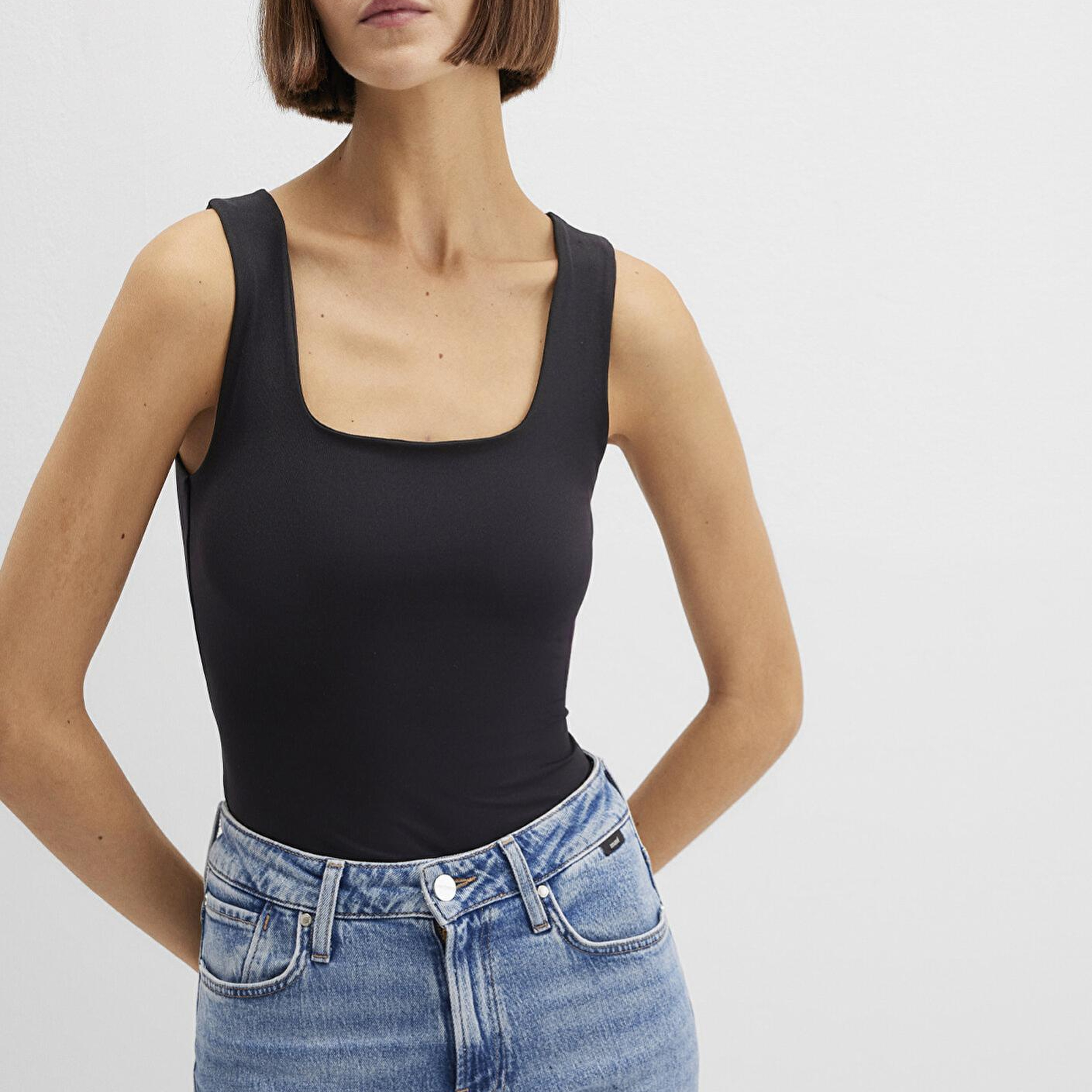 Mavi Kare Yaka Siyah Poliamid Atlet Fitted / Vücuda Oturan Kesim 1613498-900