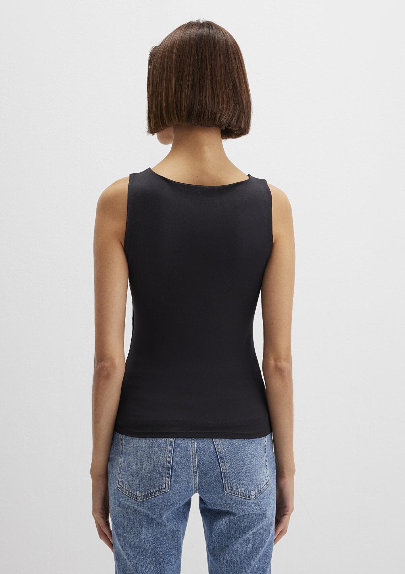 Mavi Kare Yaka Siyah Poliamid Atlet Fitted / Vücuda Oturan Kesim 1613498-900