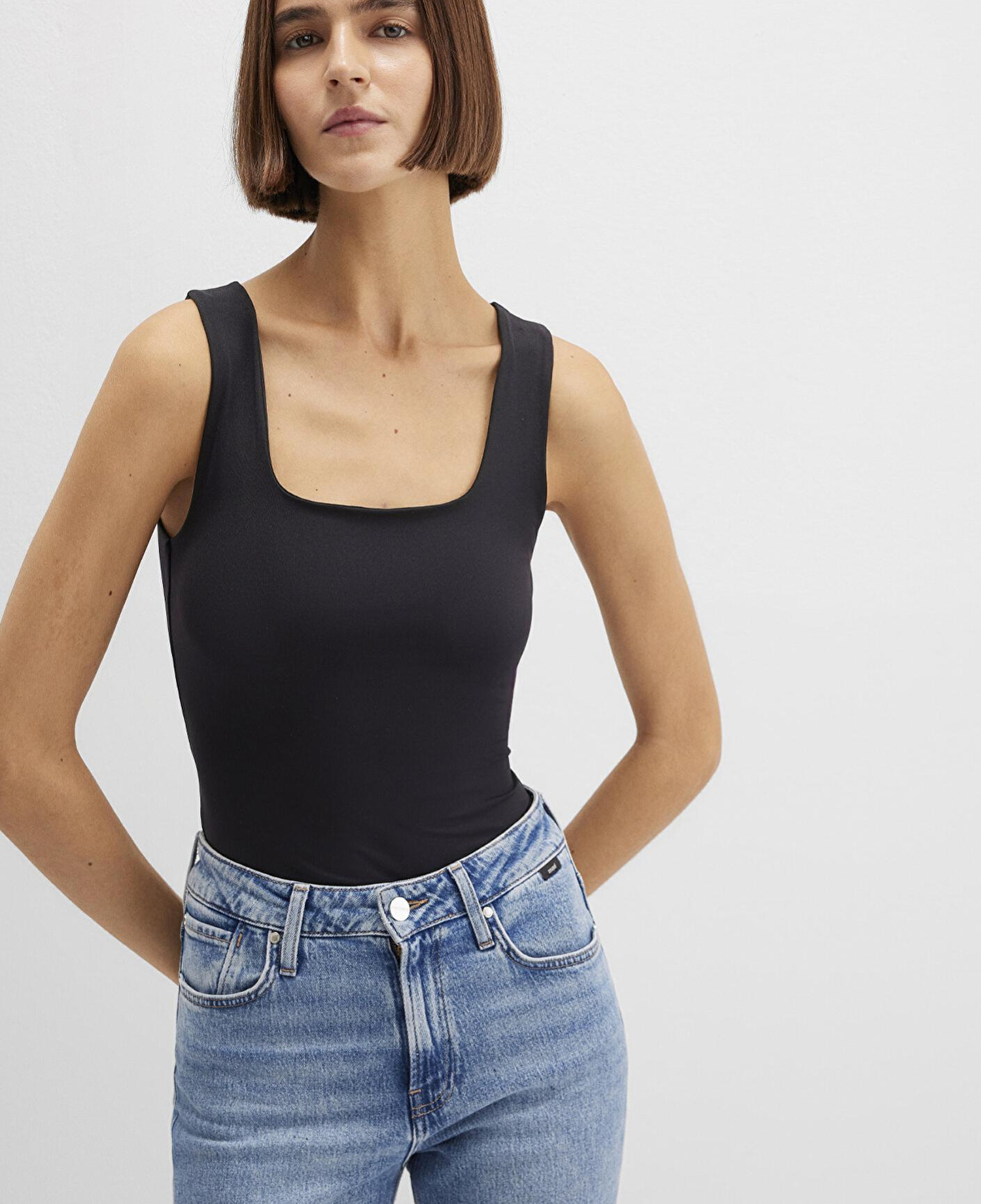 Mavi Kare Yaka Siyah Poliamid Atlet Fitted / Vücuda Oturan Kesim 1613498-900