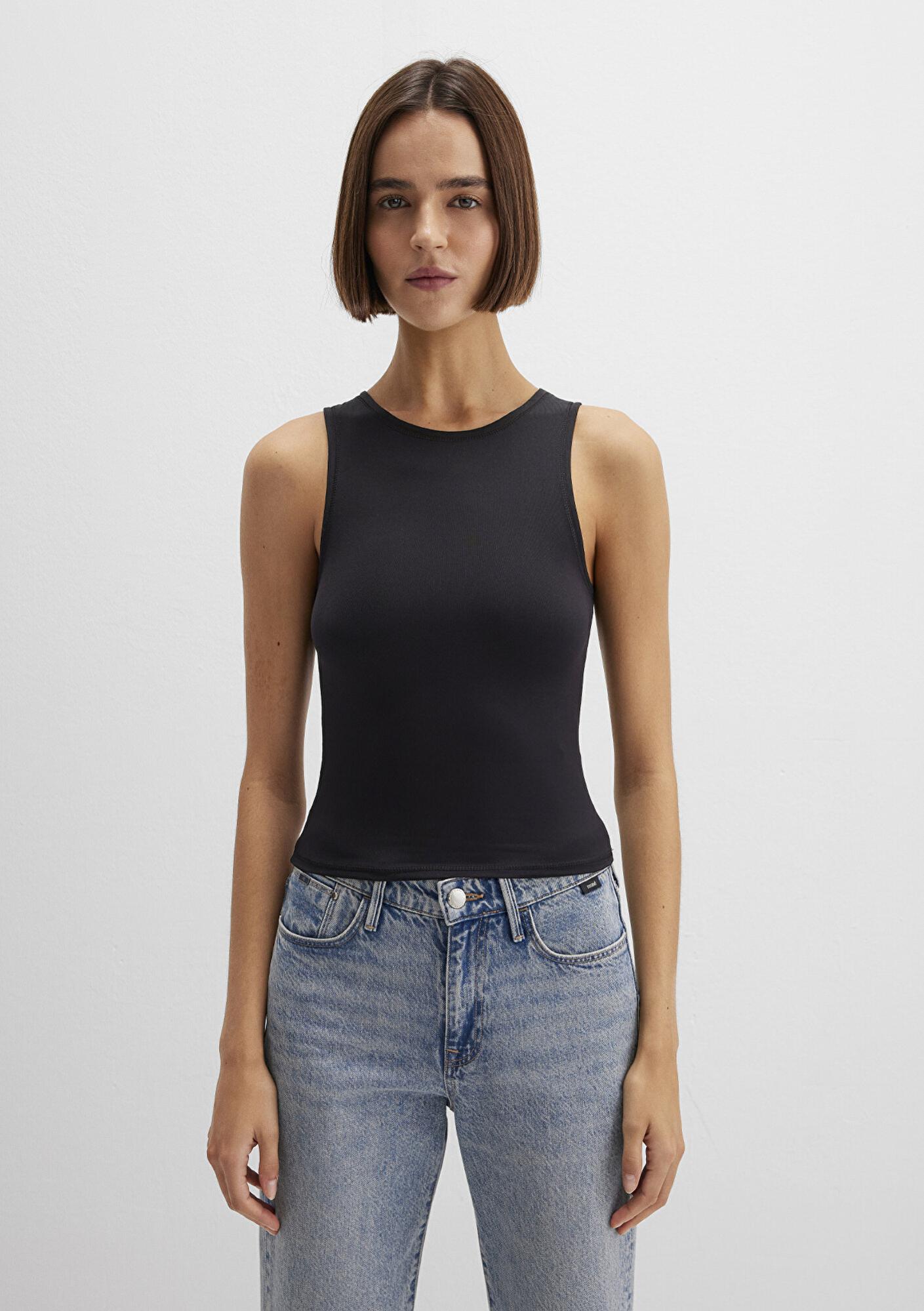 Mavi Halter Yaka Siyah Poliamid Atlet Fitted / Vücuda Oturan Kesim 1613499-900