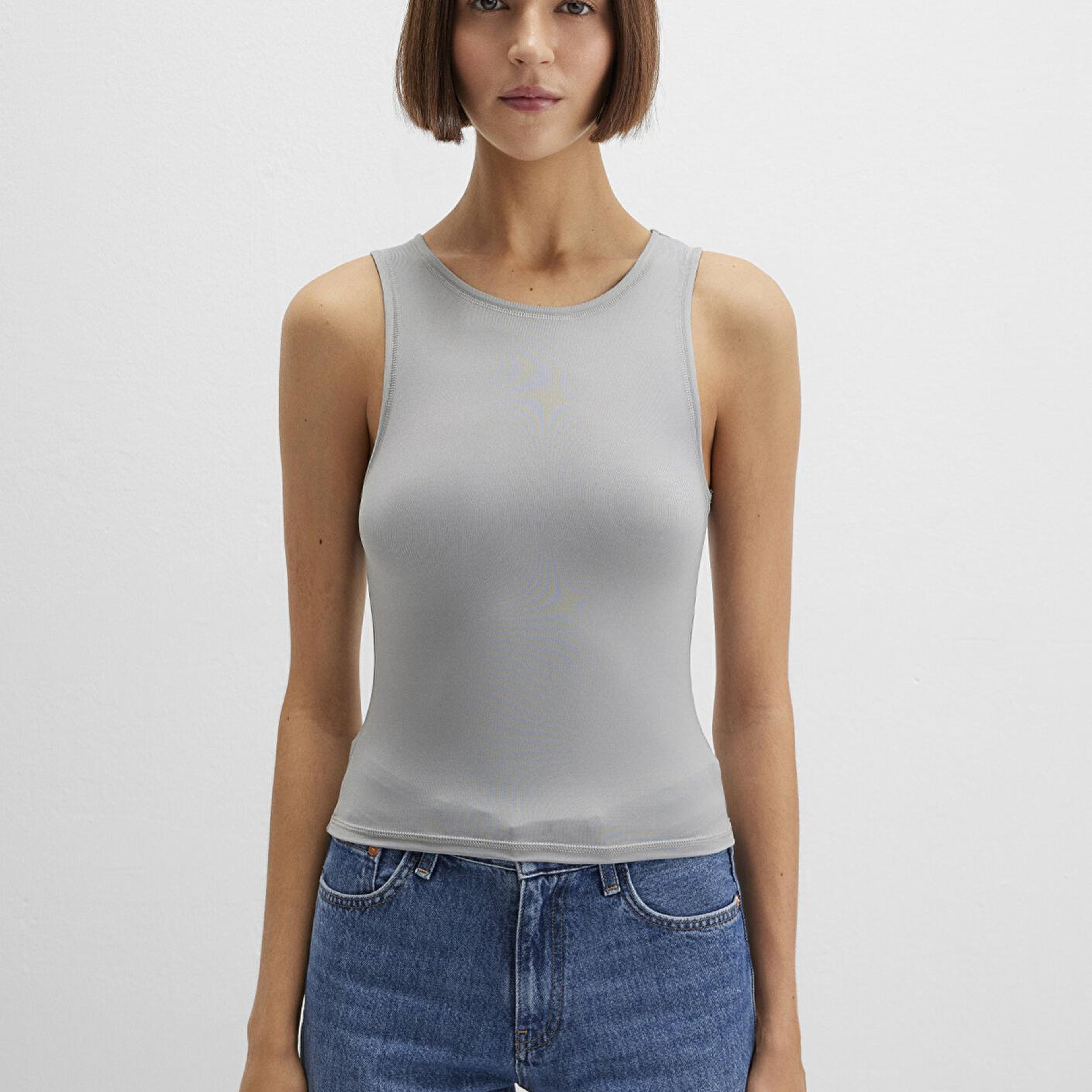 Mavi Halter Yaka Gri Poliamid Atlet Fitted / Vücuda Oturan Kesim 1613499-70098