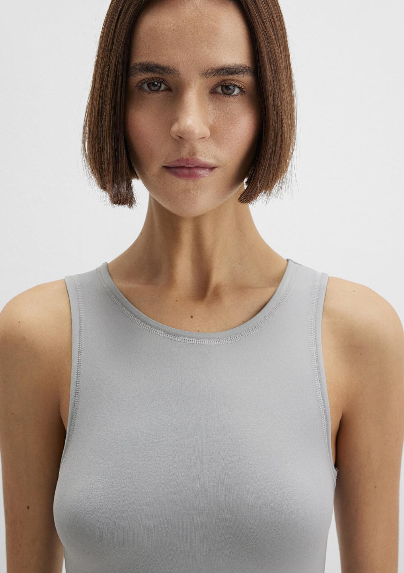 Mavi Halter Yaka Gri Poliamid Atlet Fitted / Vücuda Oturan Kesim 1613499-70098