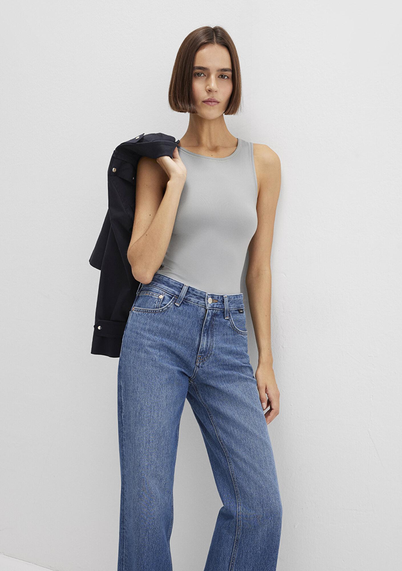 Mavi Halter Yaka Gri Poliamid Atlet Fitted / Vücuda Oturan Kesim 1613499-70098