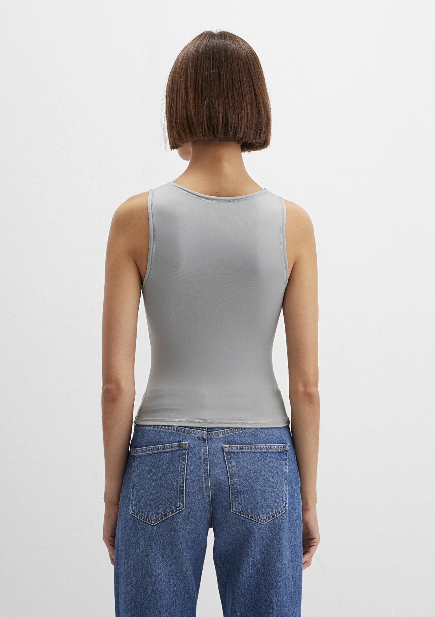 Mavi Halter Yaka Gri Poliamid Atlet Fitted / Vücuda Oturan Kesim 1613499-70098