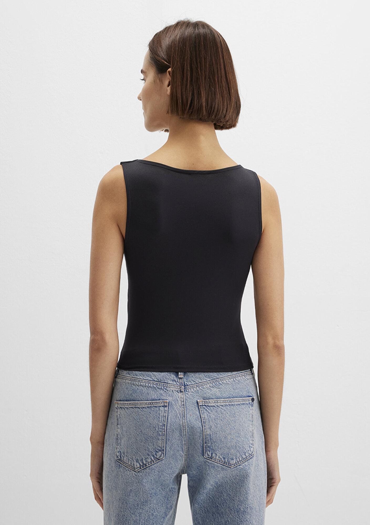 Mavi Kayık Yaka Siyah Poliamid Top Fitted / Vücuda Oturan Kesim 1613497-900