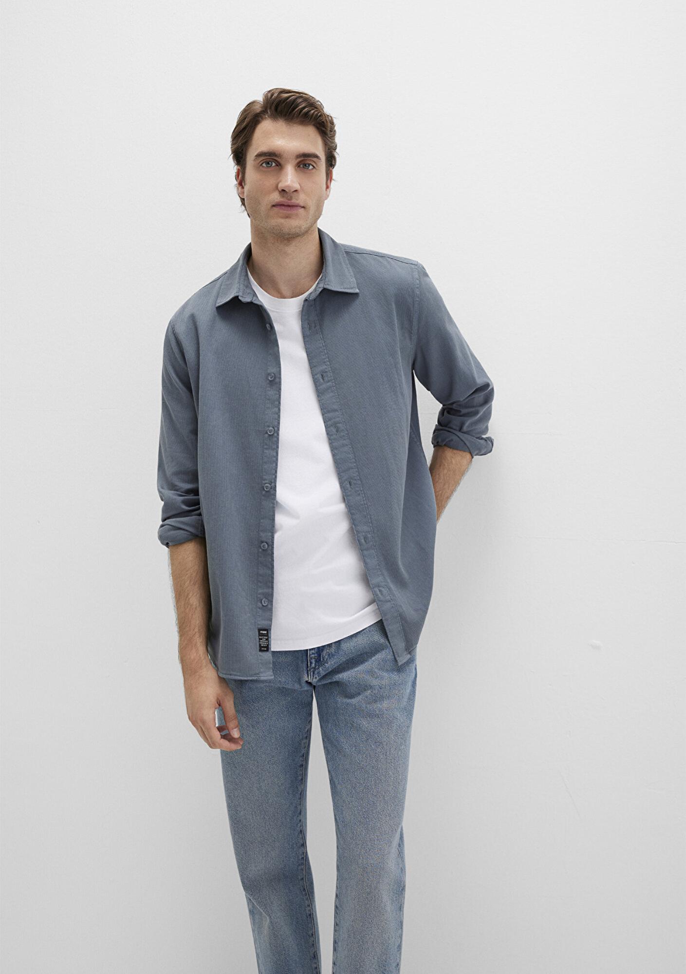 Mavi Keten Karışımlı Gri Gömlek Regular Fit / Normal Kesim 0211641-80889