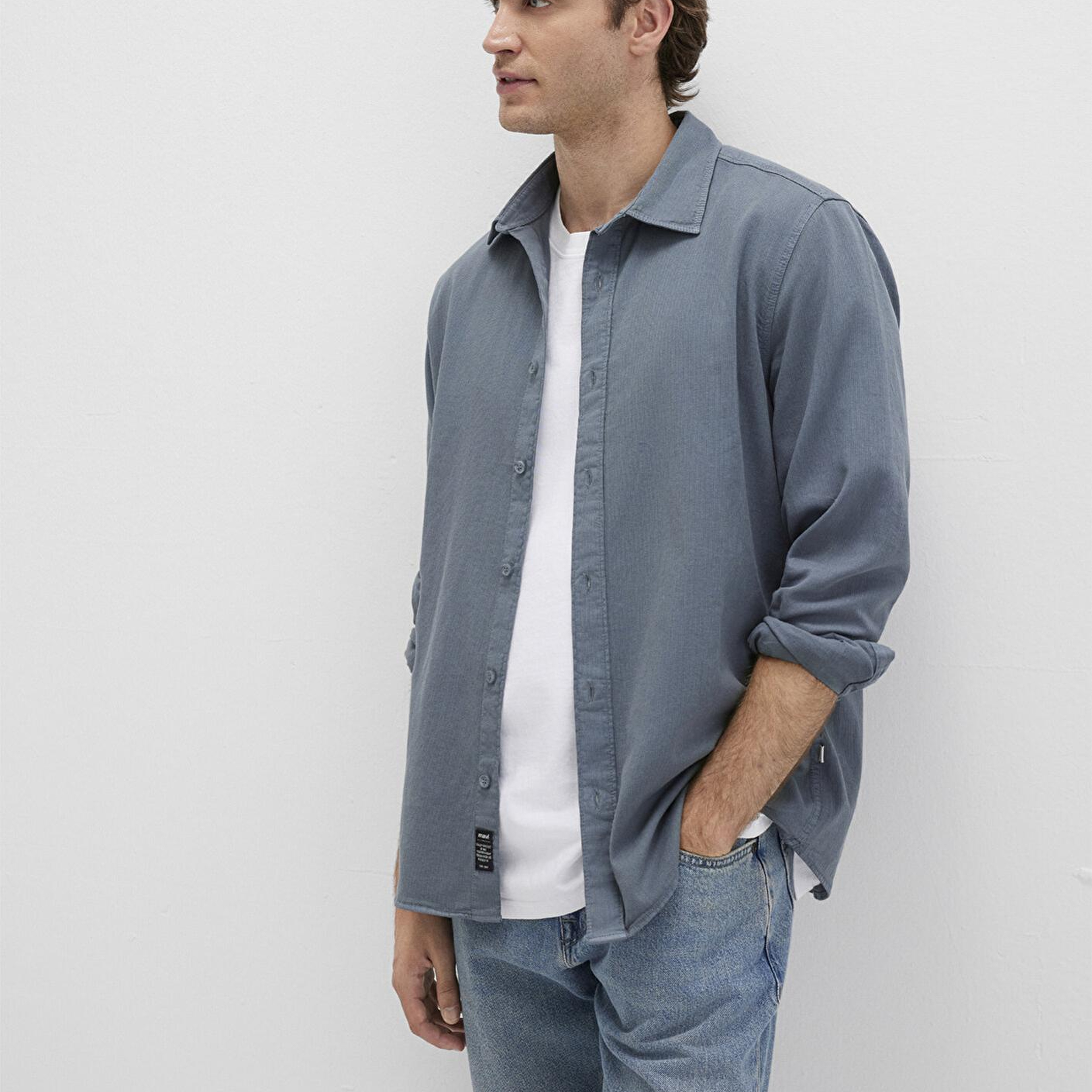 Mavi Keten Karışımlı Gri Gömlek Regular Fit / Normal Kesim 0211641-80889