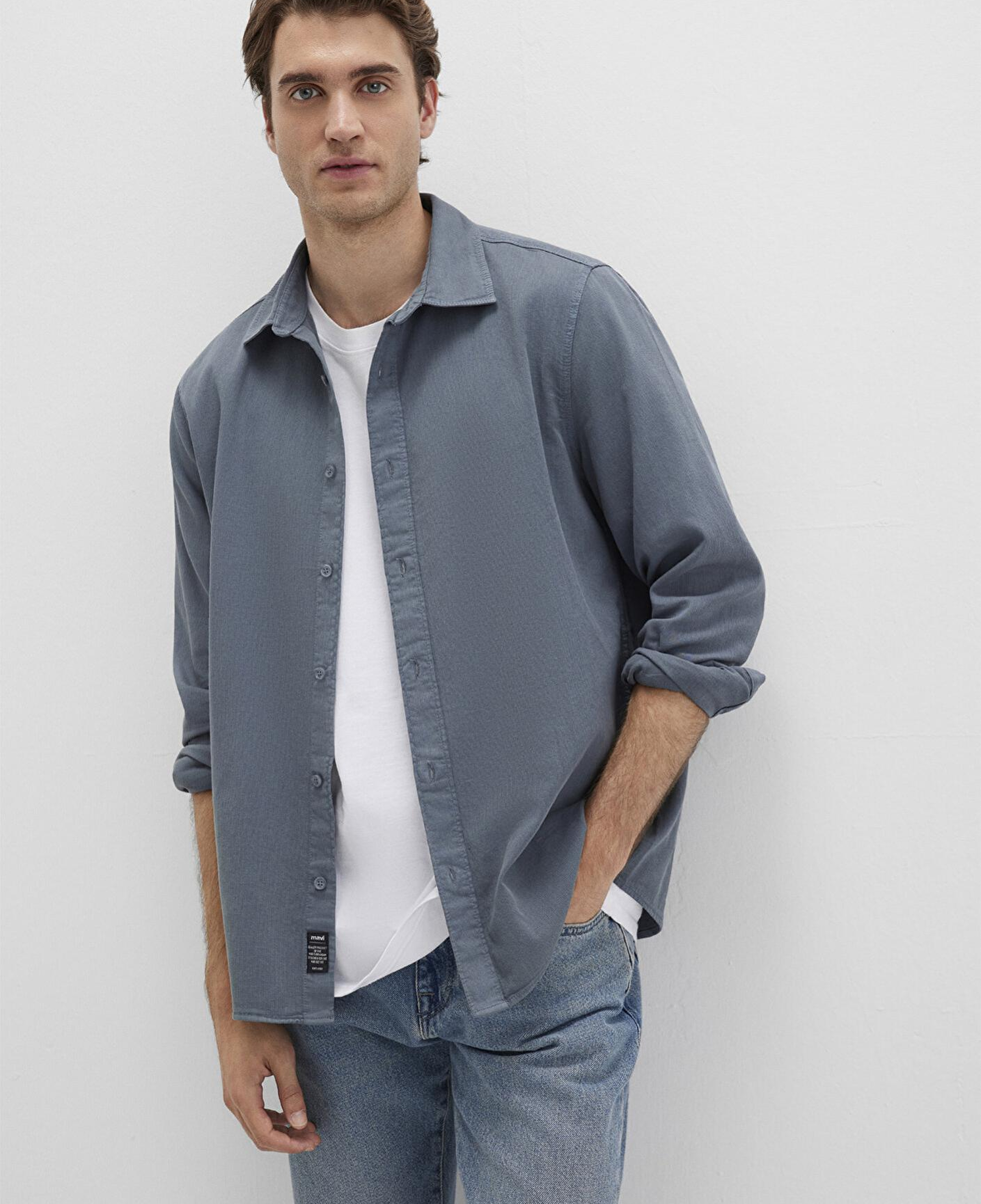 Mavi Keten Karışımlı Gri Gömlek Regular Fit / Normal Kesim 0211641-80889
