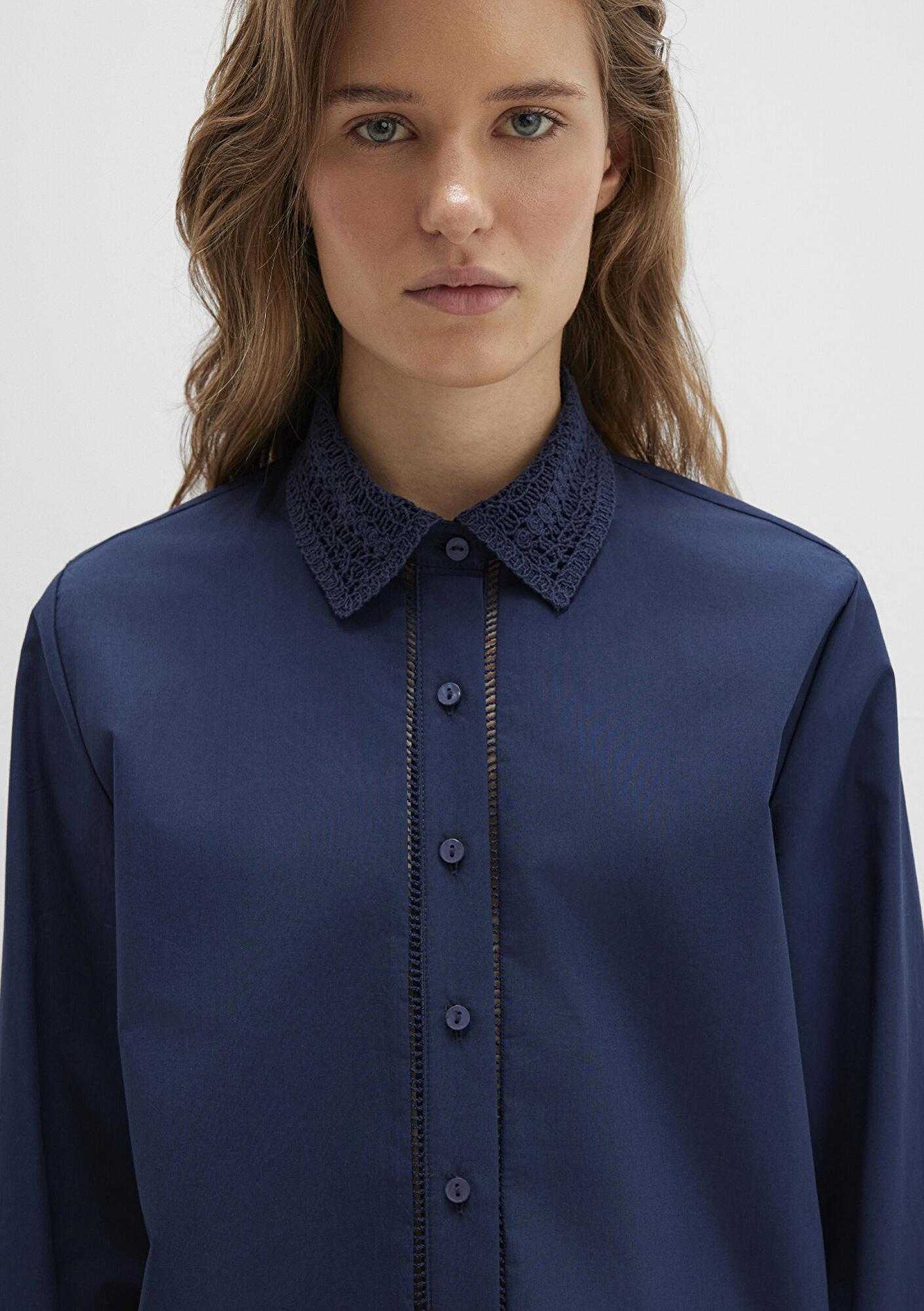 Mavi Nakışlı Şerit Detaylı Lacivert Gömlek Regular Fit / Normal Kesim 1211174-82318